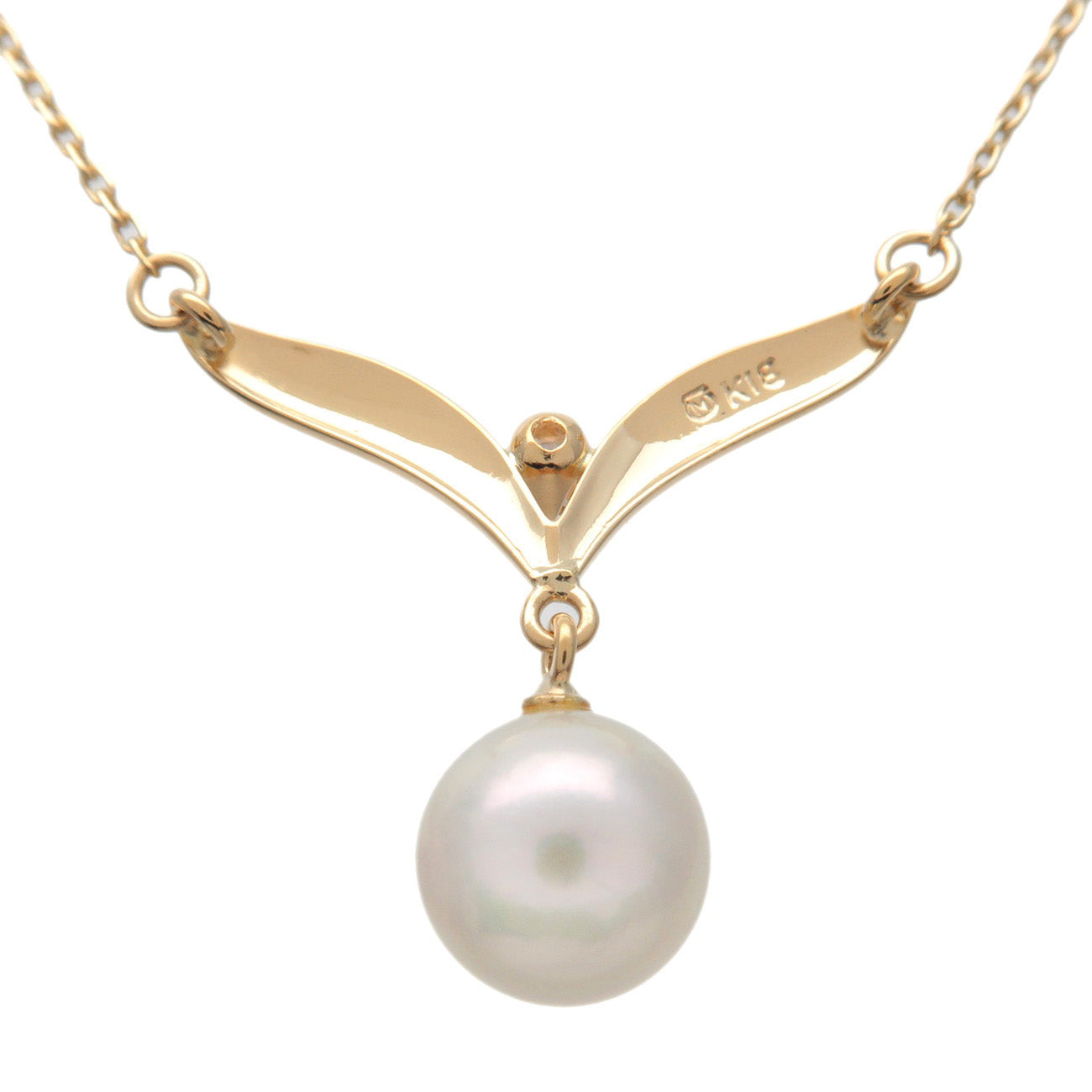 MIKIMOTO 1P Pearl 7.3mm Diamond Necklace K18YG 750YG Yellow Gold