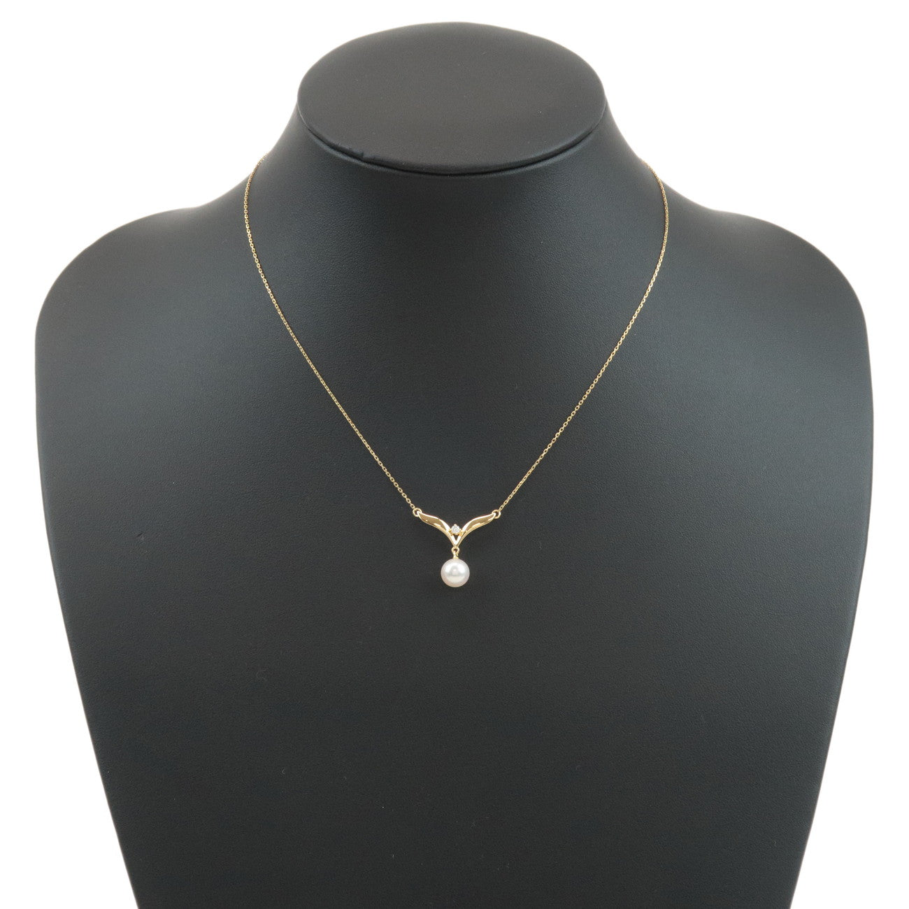 MIKIMOTO 1P Pearl 7.3mm Diamond Necklace K18YG 750YG Yellow Gold