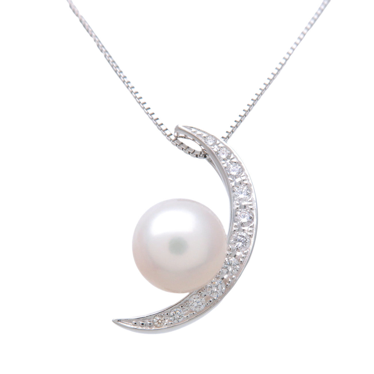 TASAKI-Pearl-Diamond-Moon-Necklace-0.19ct-K18WG-750WG-White-Gold