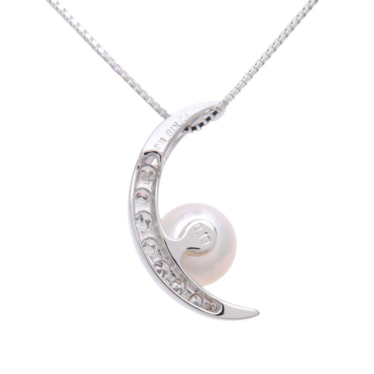 TASAKI Pearl Diamond Moon Necklace 0.19ct K18WG 750WG White Gold