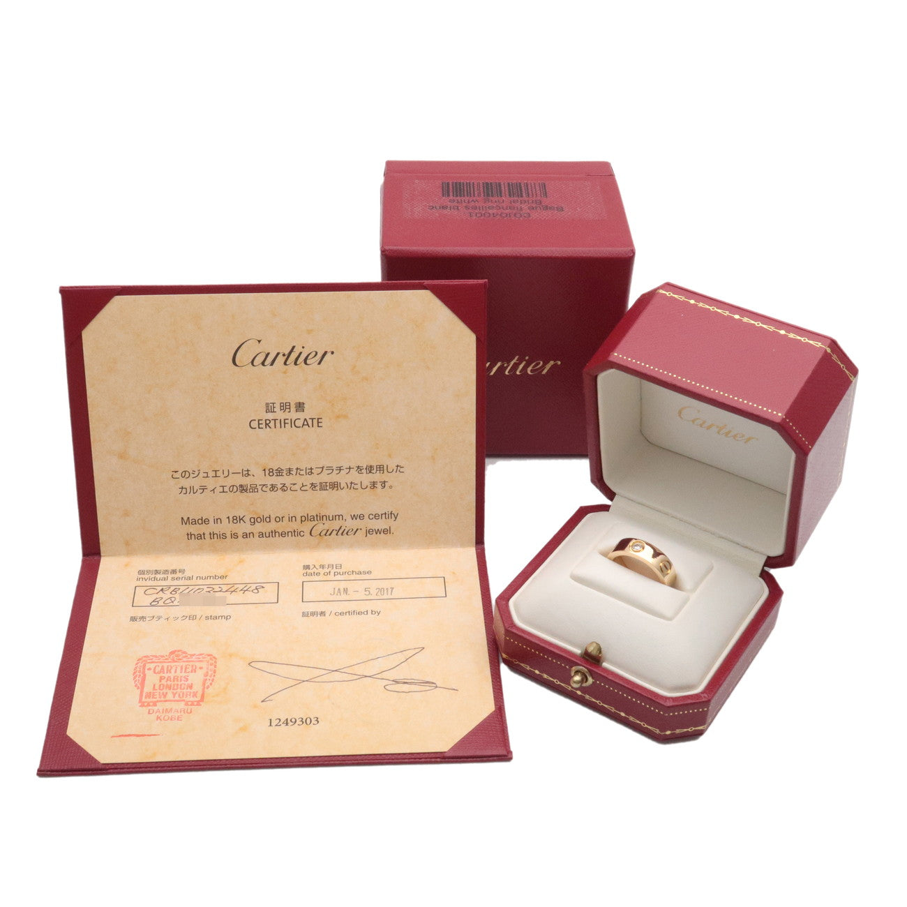 Cartier Love Ring Half Diamond K18YG 750 Yellow Gold US4.5-5 EU48 HK10