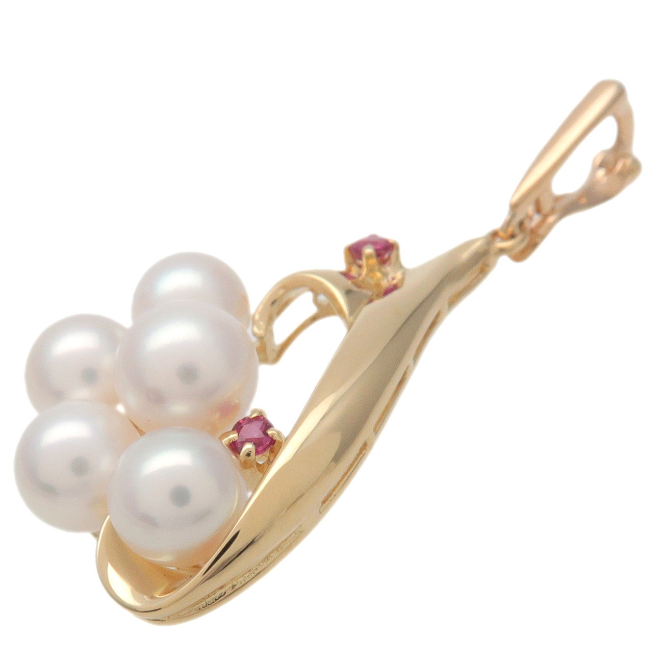 MIKIMOTO Pearl Ruby Necklace Charm K18YG 750YG Yellow Gold