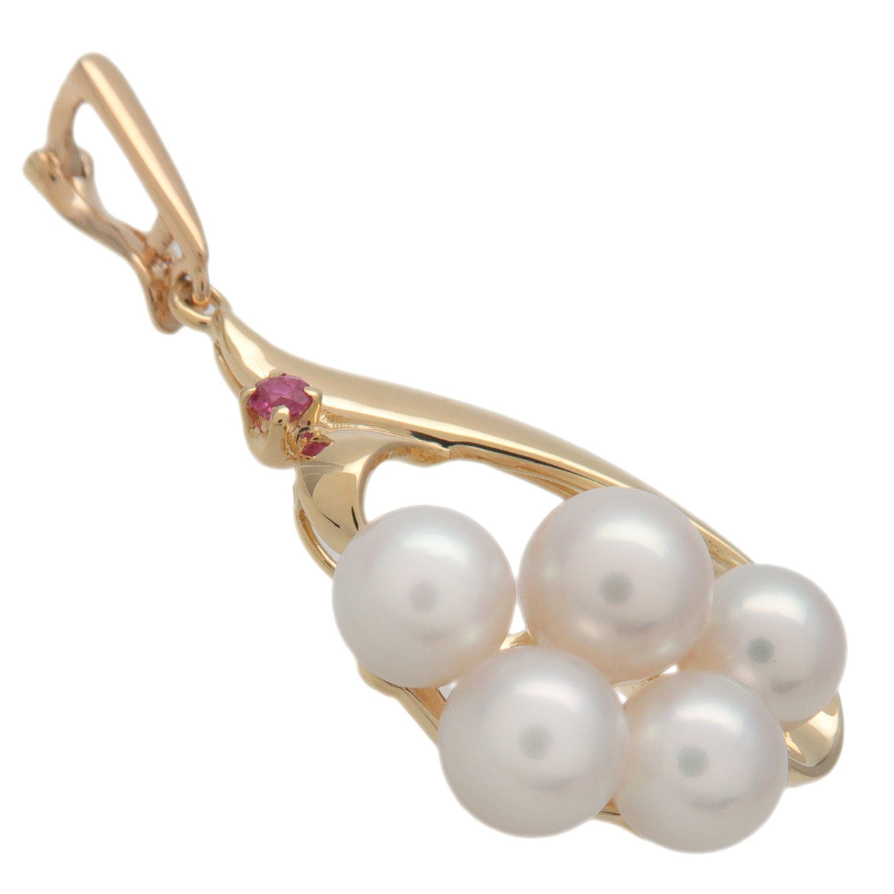 MIKIMOTO Pearl Ruby Necklace Charm K18YG 750YG Yellow Gold