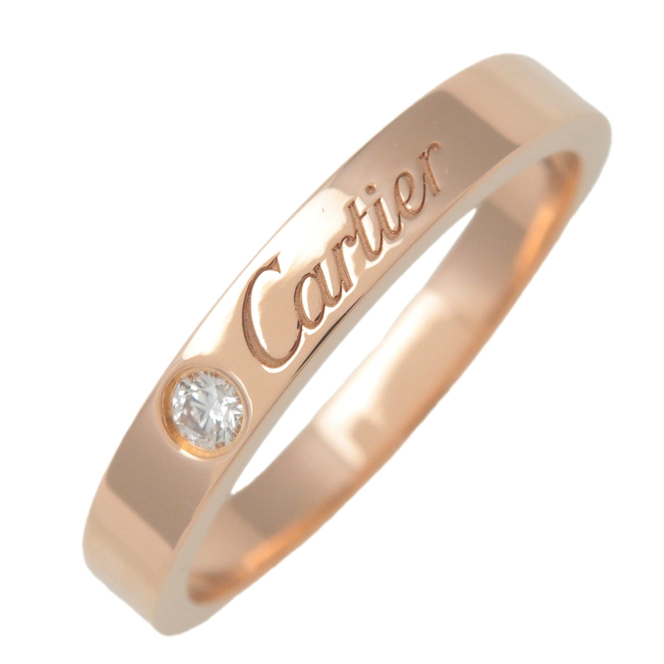 Cartier-Engraved-1P-Diamond-Ring-K18PG-750PG-Rose-Gold-#54-