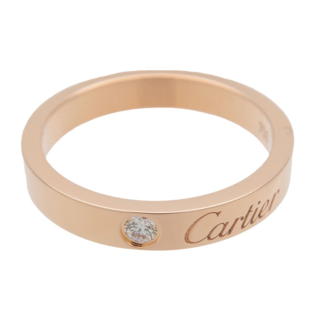 Cartier Engraved 1P Diamond Ring Rose Gold K18 750PG #50 US5-5.5