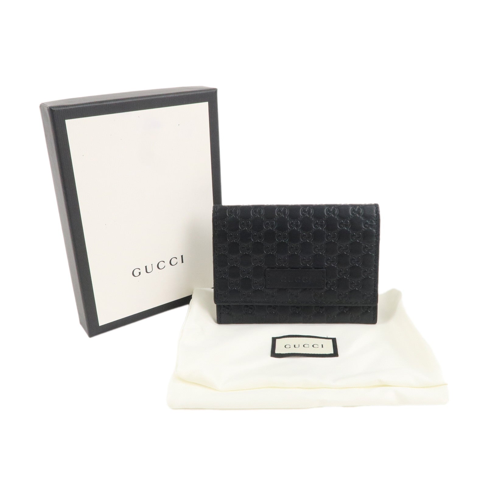 GUCCI Micro Guccissima Leather Card Case Holder Black 544030