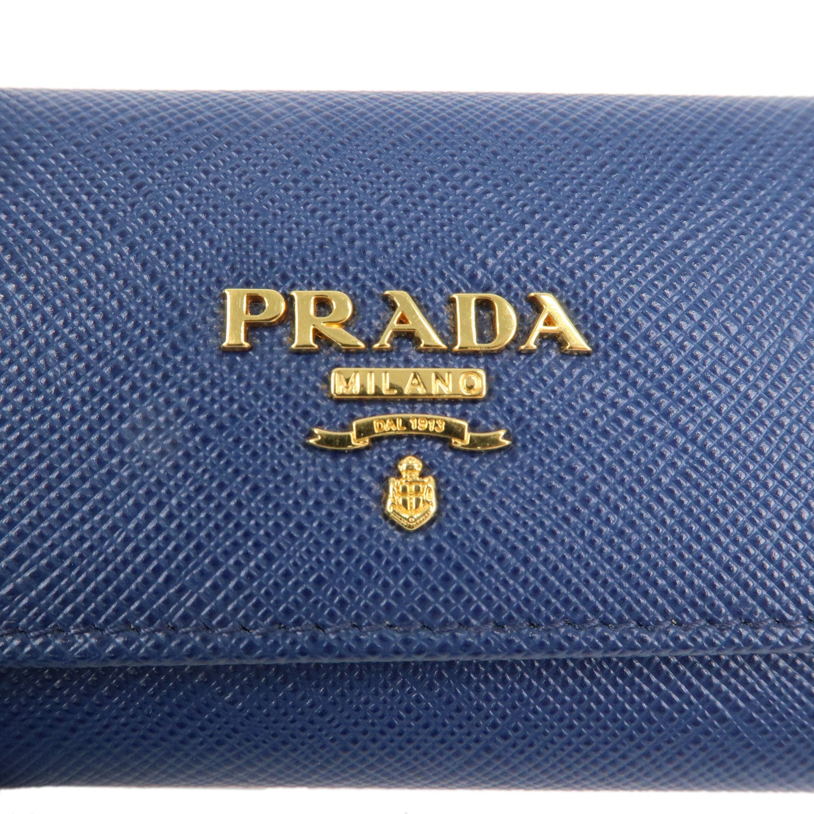 PRADA Logo Saffiano Leather 4 Key Case Key Holder Navy