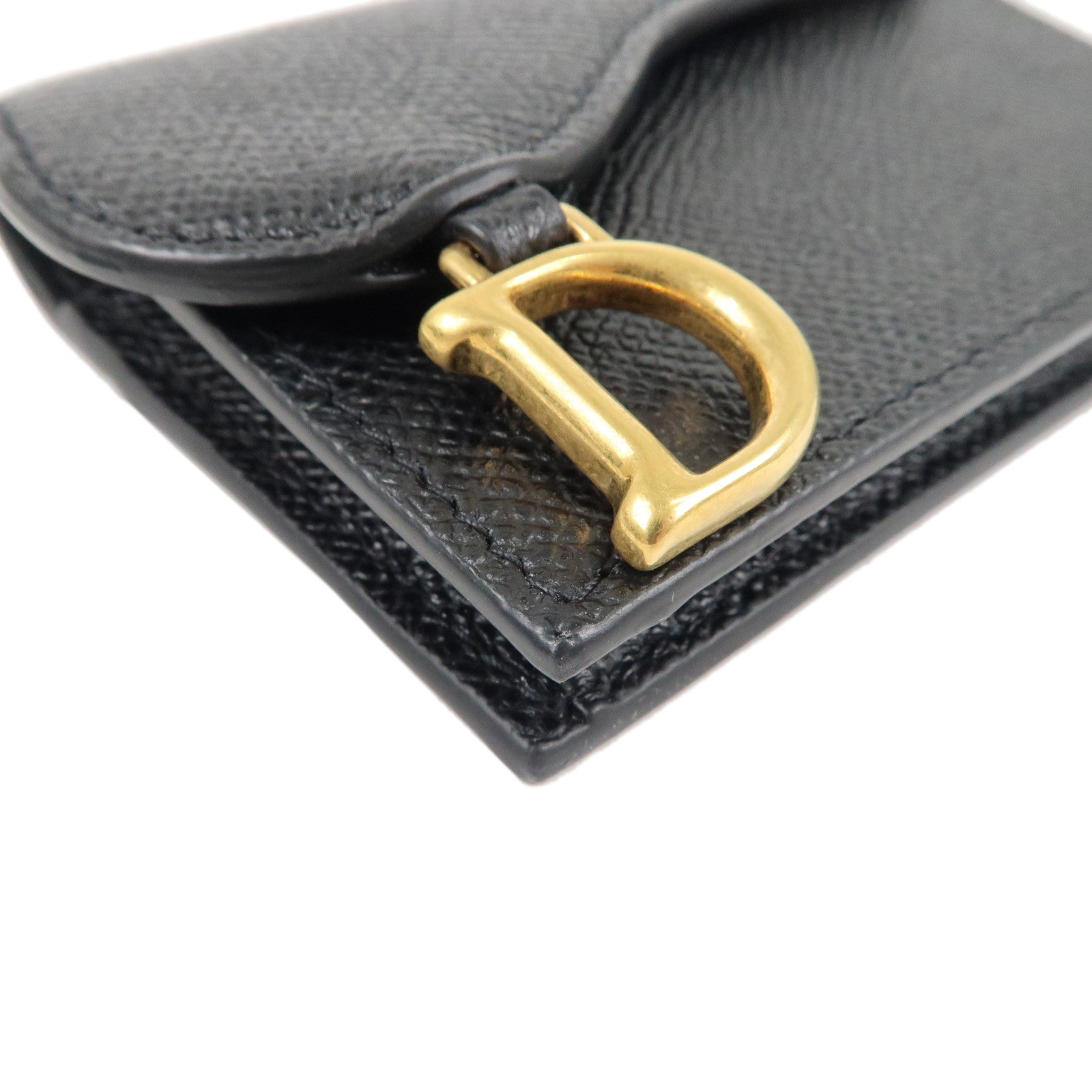 Christian Dior Leather Saddle Flap Card Case Black