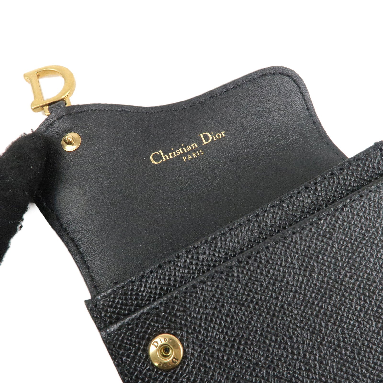 Christian Dior Leather Saddle Flap Card Case Black