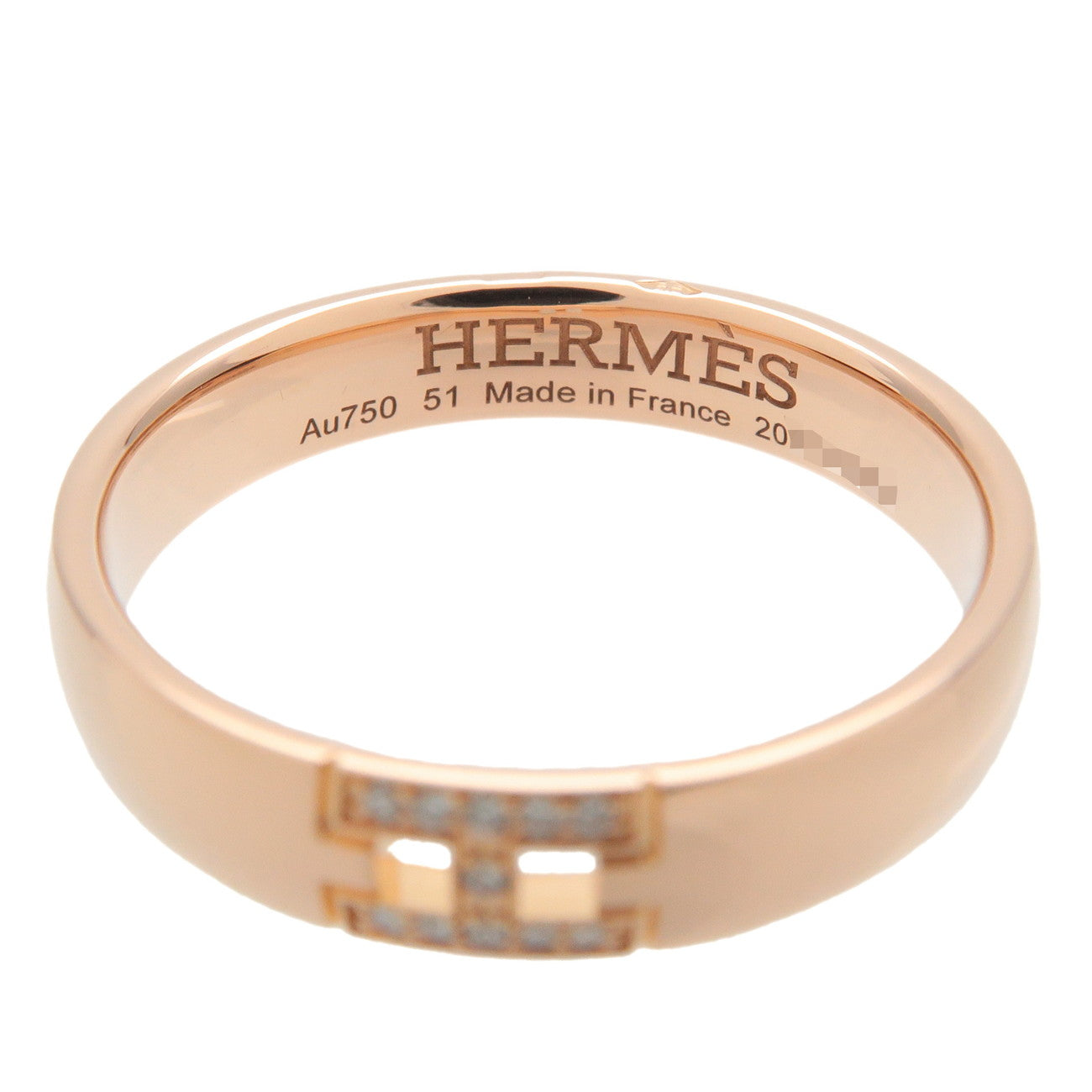 HERMES Ever Hercules 11P Diamond Ring K18PG Rose Gold #51 US5.5-6