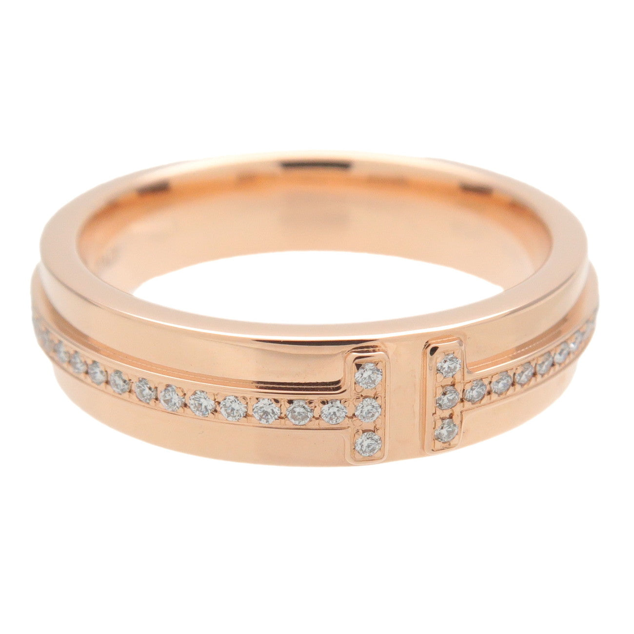 Tiffany&Co. T TWO Narrow Diamond Ring K18 Rose Gold US5 EU49