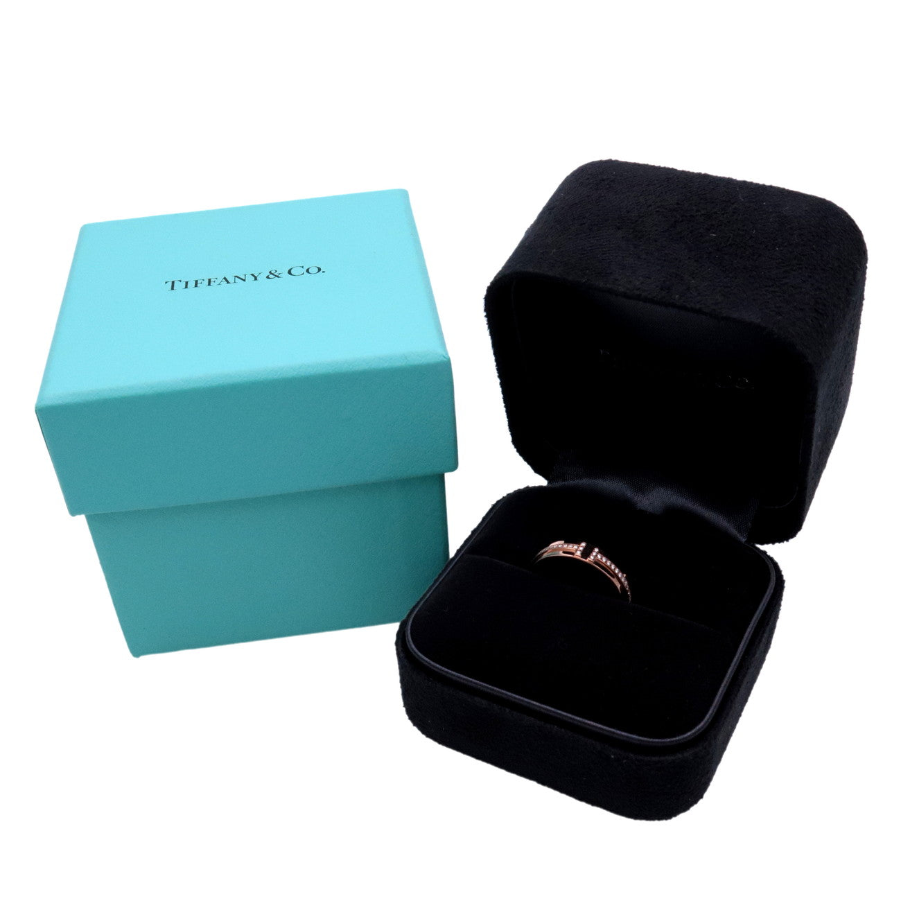 Tiffany&Co. T TWO Narrow Diamond Ring K18 Rose Gold US5 EU49