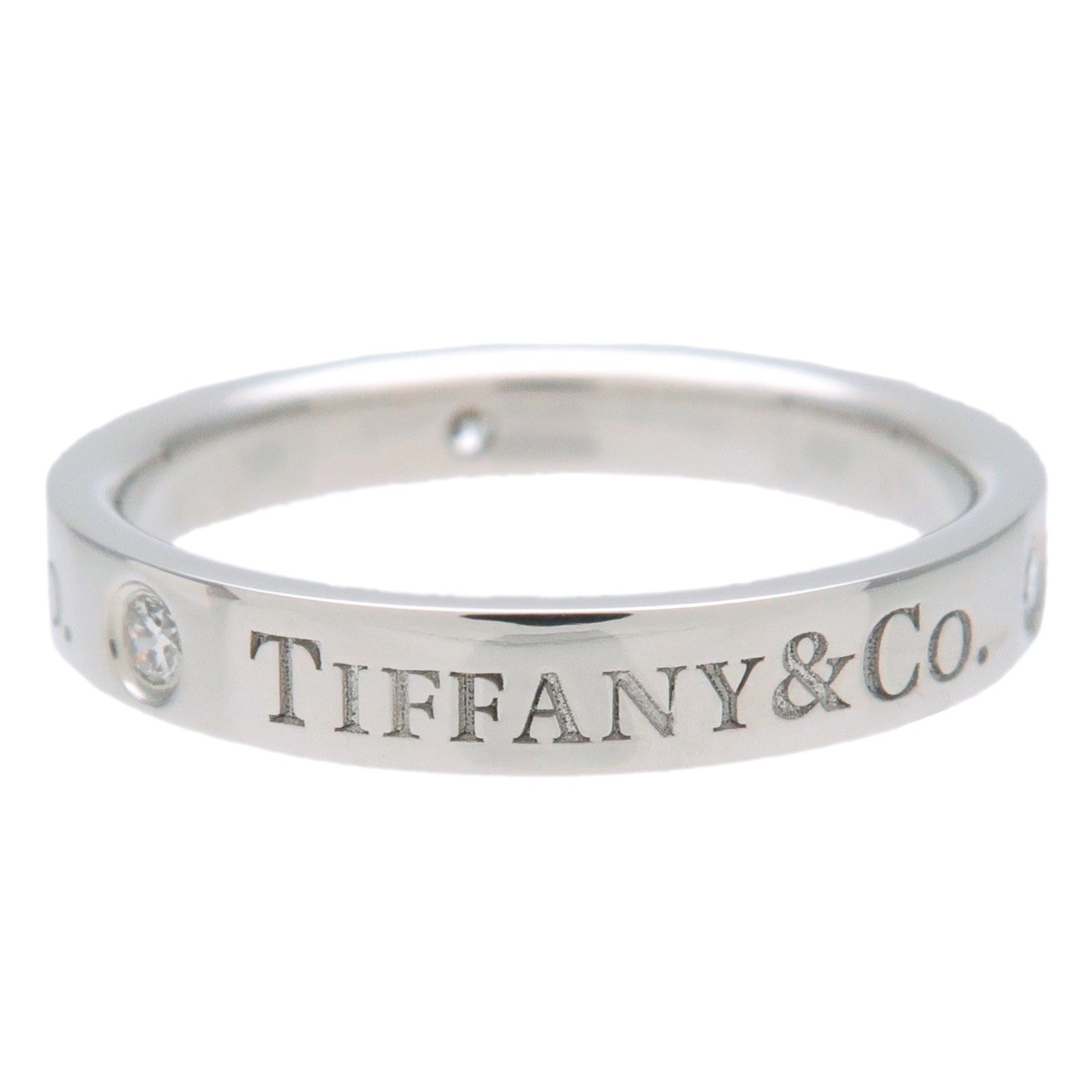 Tiffany&Co. Flat Band 3P Diamond Ring PT950 Platinum US5 EU49