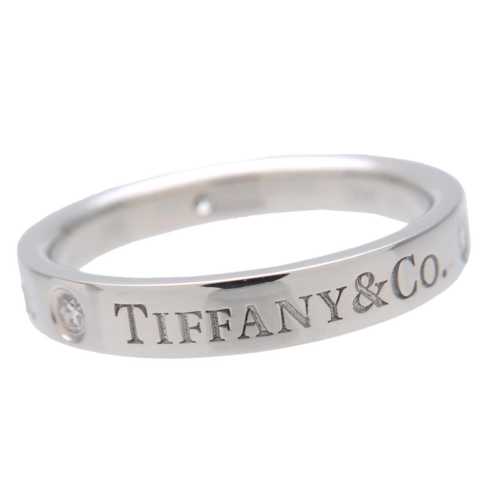 Tiffany&Co. Flat Band 3P Diamond Ring PT950 Platinum US5 EU49