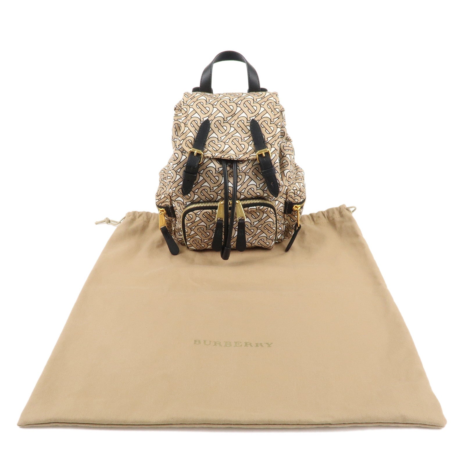 BURBERRY TB Nylon Leather Mini Rucksack Backpack Beige 8017168