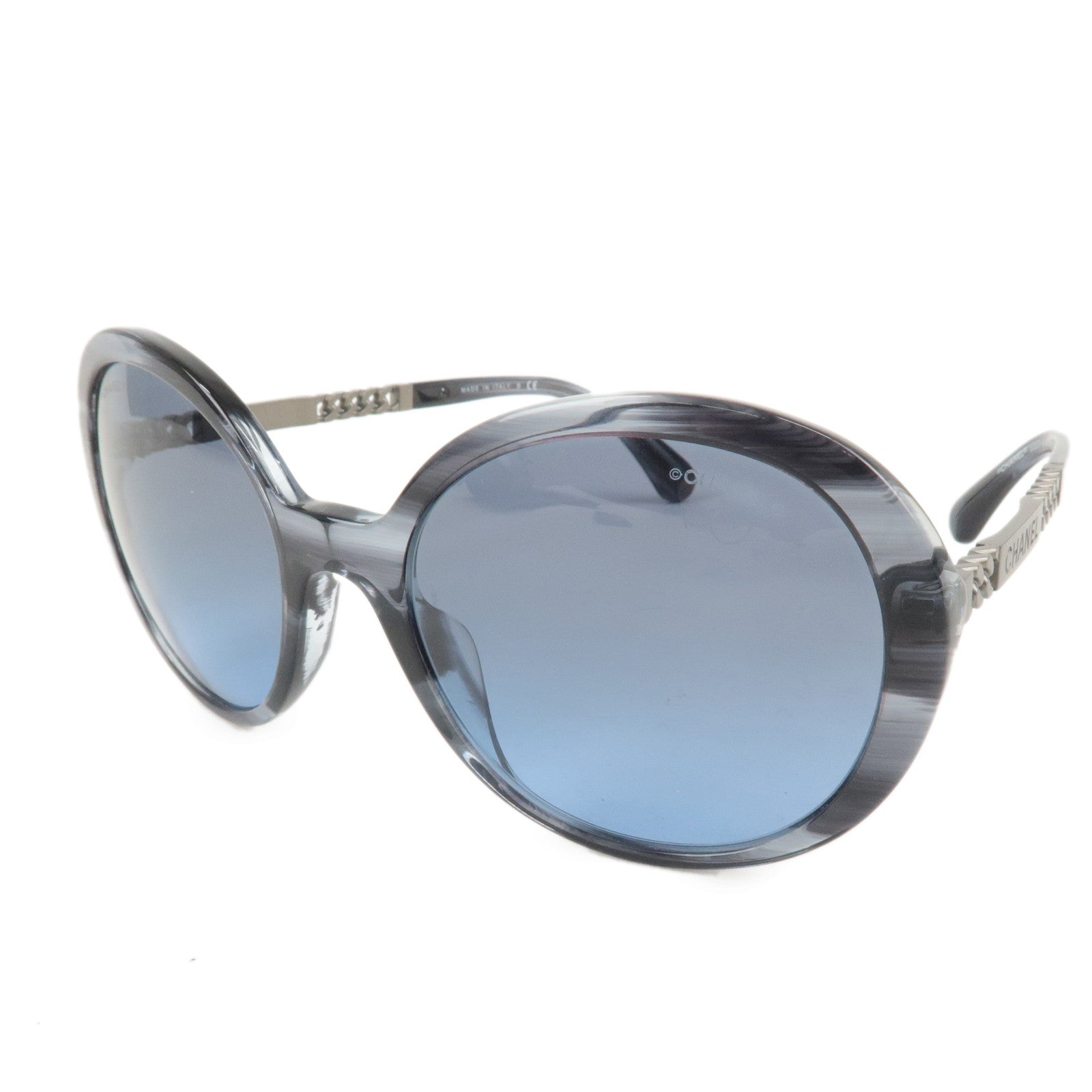 CHANEL-Plastic-Metal-Chain-Motif-Sunglasses-56□20-140-Black-5353-A