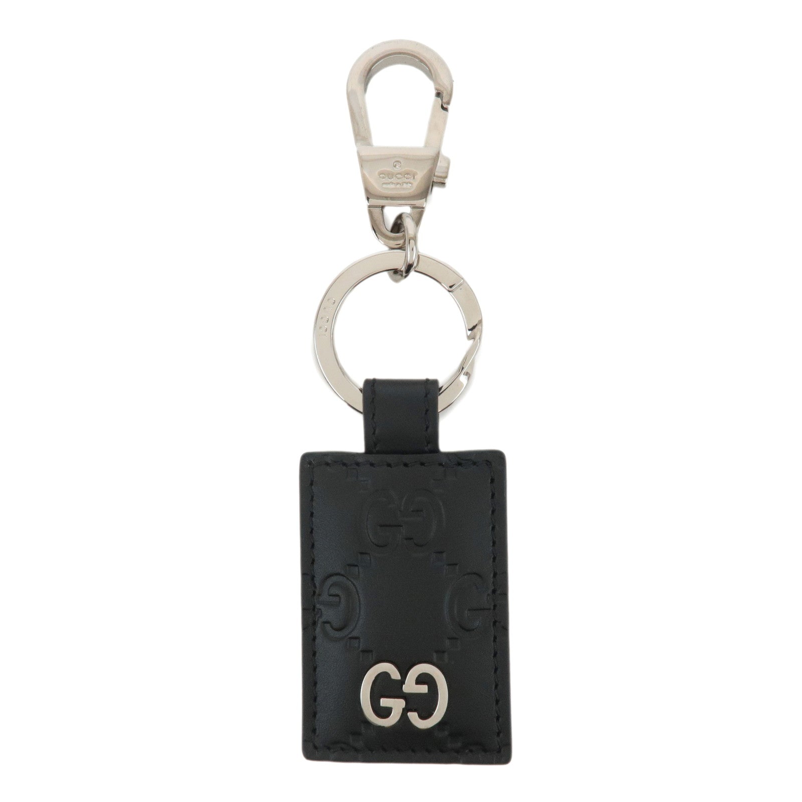 GUCCI-Guccissima-Leather-Metal-Logo-Keychain-Black-479136