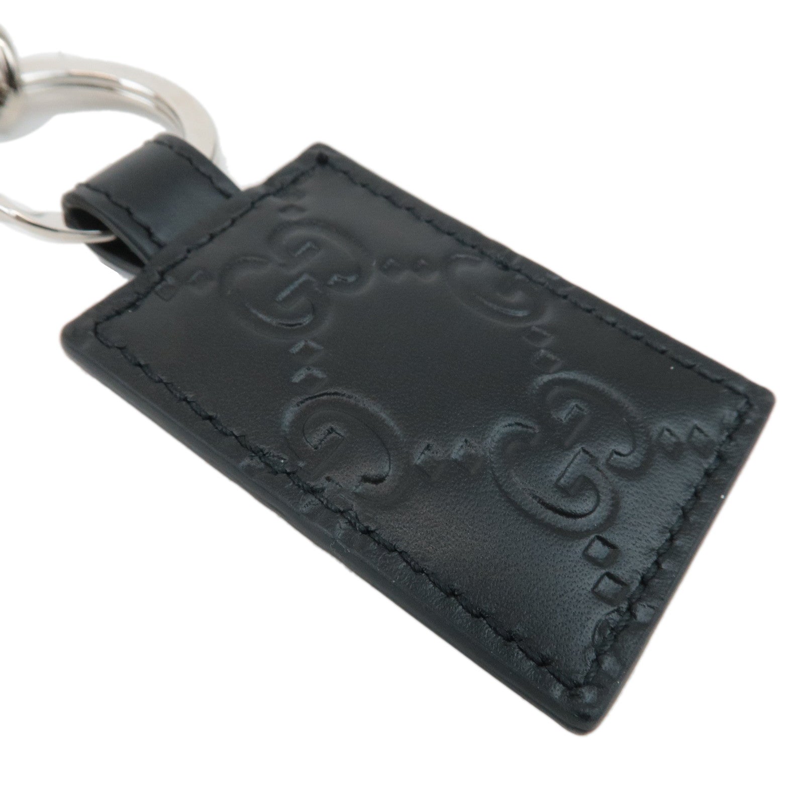 GUCCI Guccissima Leather Metal Logo Keychain Black 479136