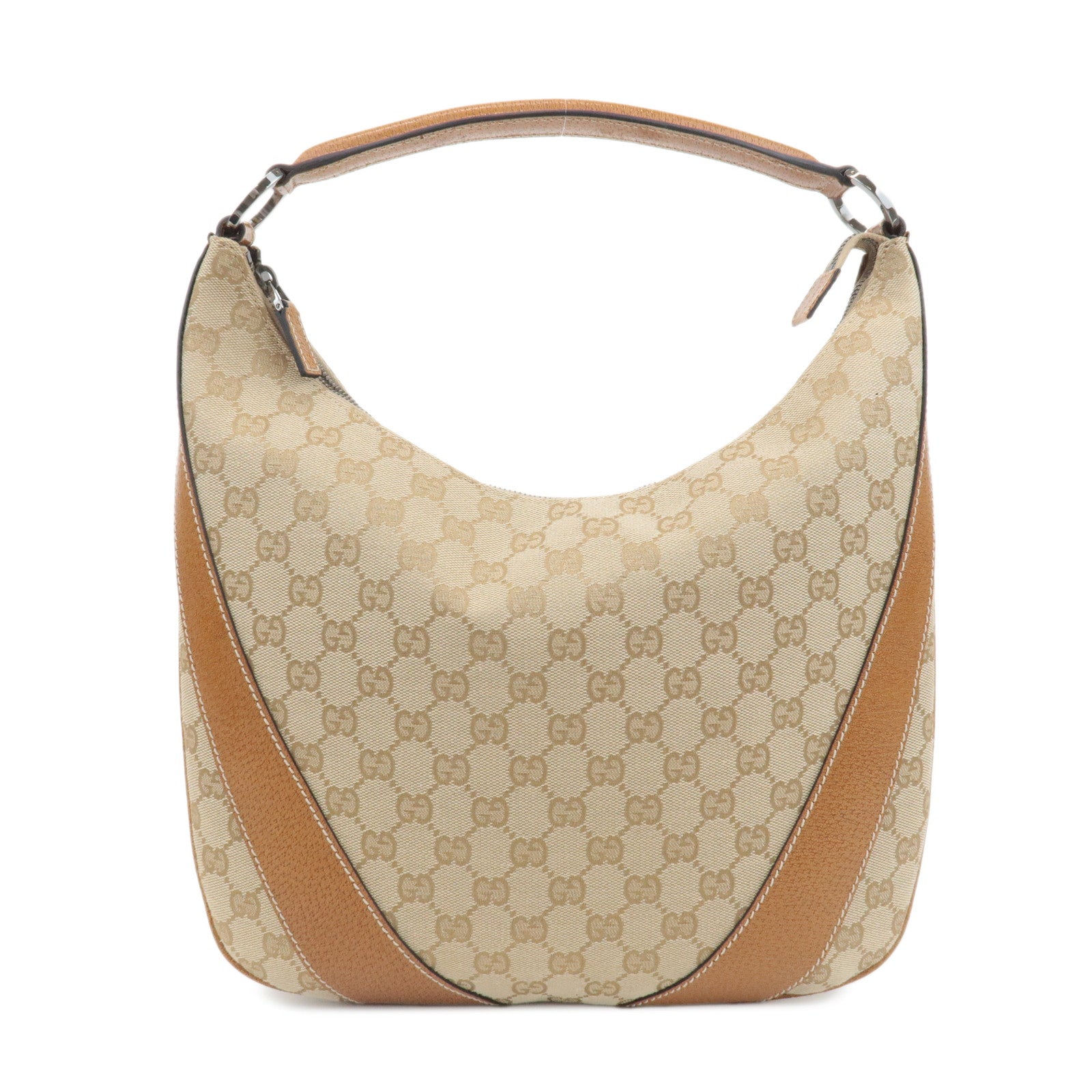 GUCCI-GG-Canvas-Leather-Shoulder-Hand-Bag-Beige-Brown-124357