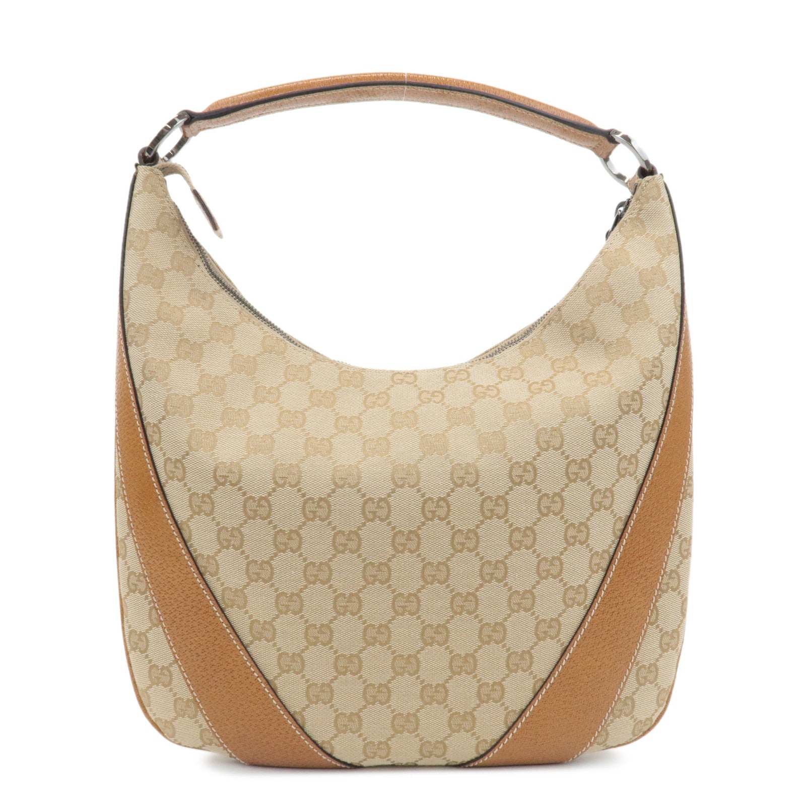 GUCCI GG Canvas Leather Shoulder Hand Bag Beige Brown 124357