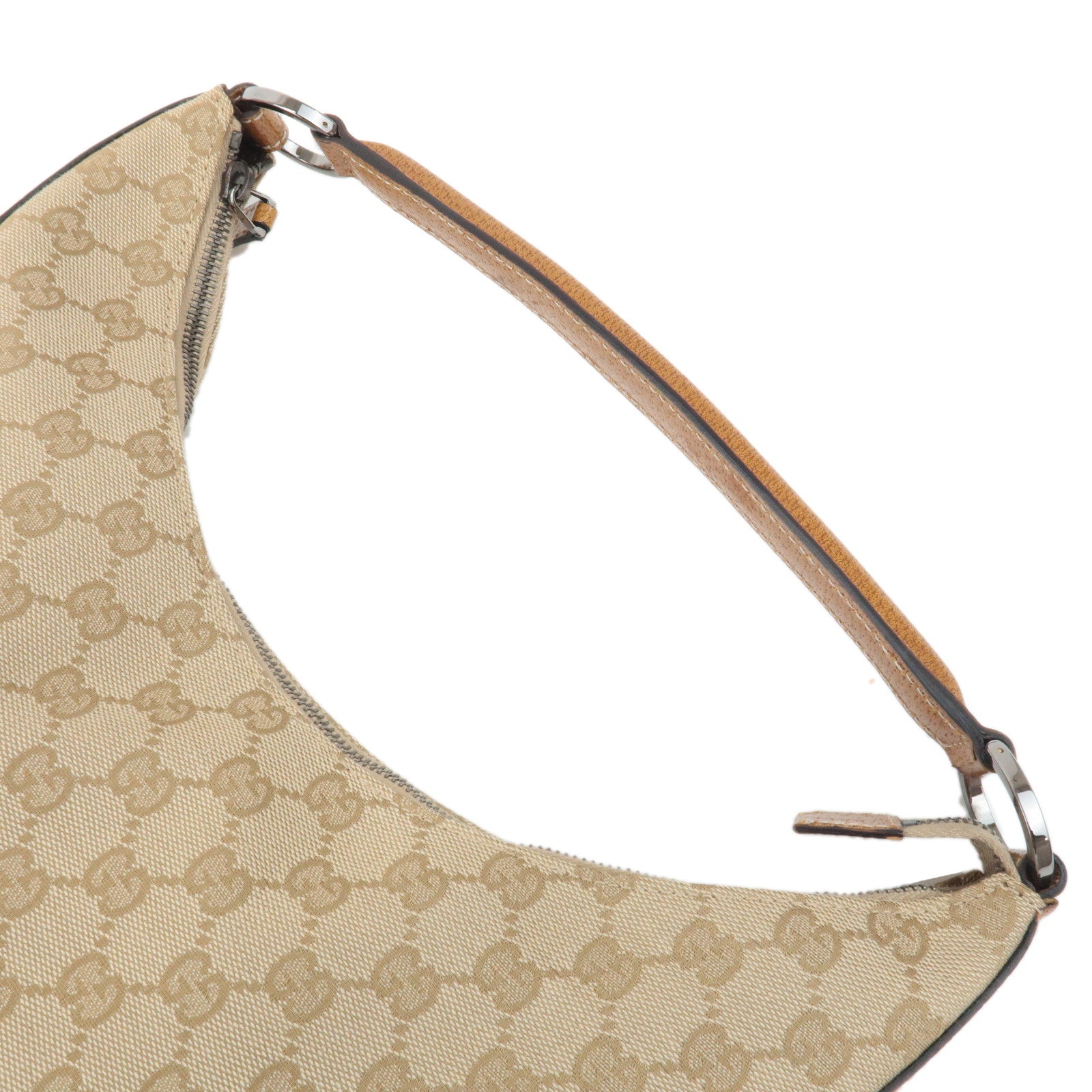 GUCCI GG Canvas Leather Shoulder Hand Bag Beige Brown 124357