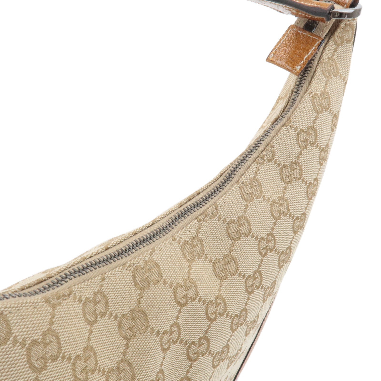 GUCCI GG Canvas Leather Shoulder Hand Bag Beige Brown 124357