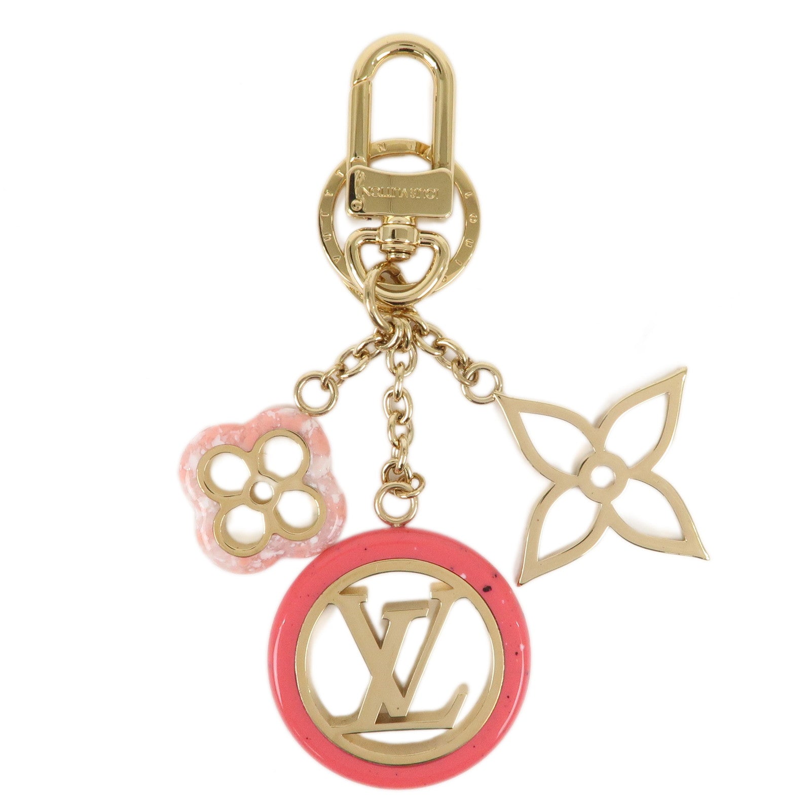 Louis-Vuitton-Key-Chain-Charm-Key-Ring-Pink-Gold-M64525