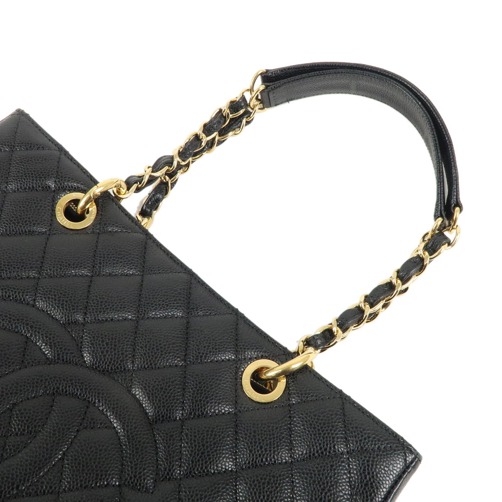 CHANEL Caviar Skin GST Chain Tote Bag Black Gold A50995