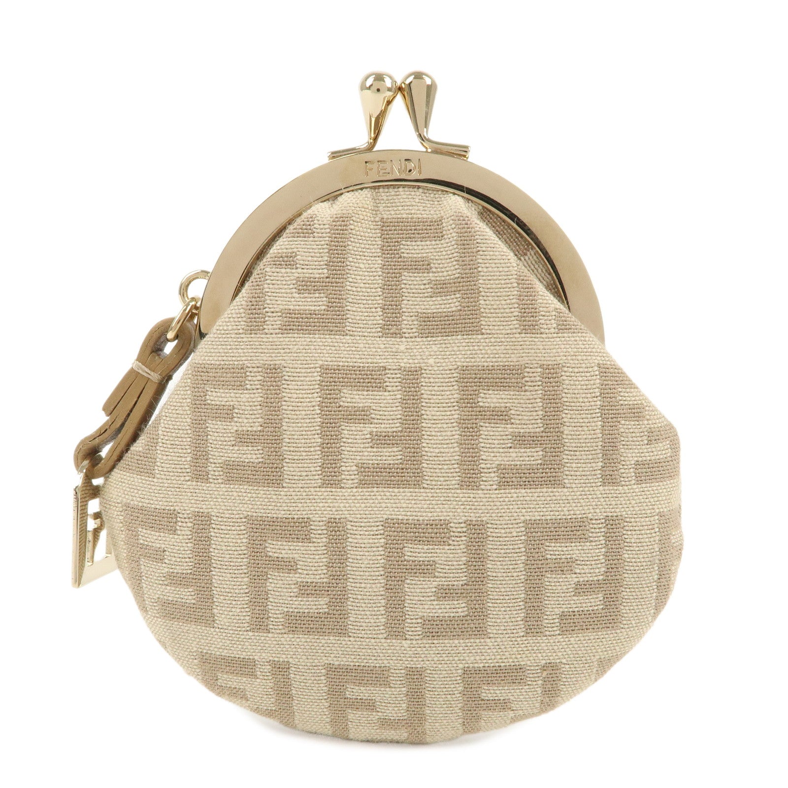 FENDI-Zucca-Canvas-Leather-Coin-Case-Brown-Beige-8M0150