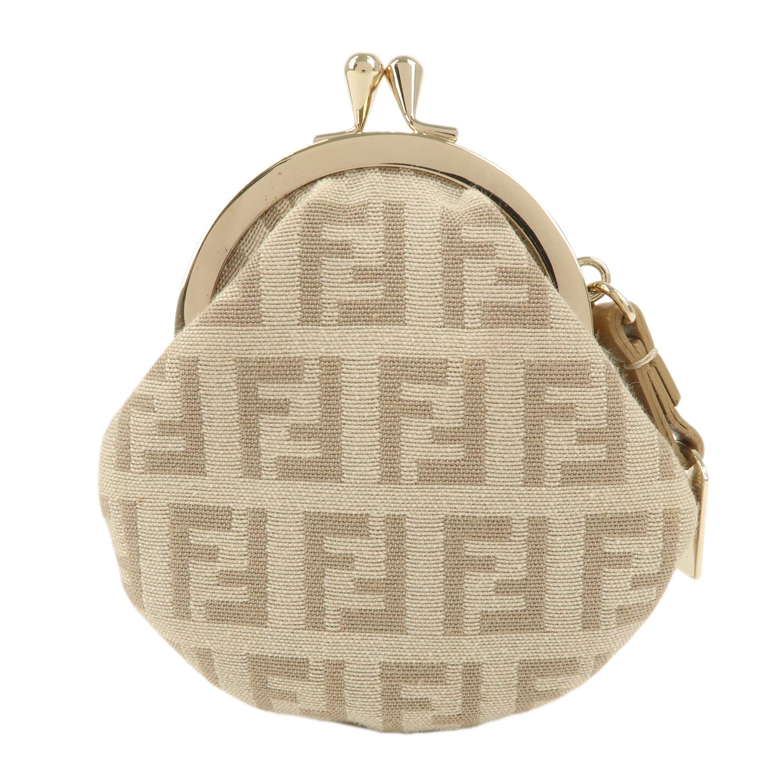 FENDI Zucca Canvas Leather Coin Case Brown Beige 8M0150