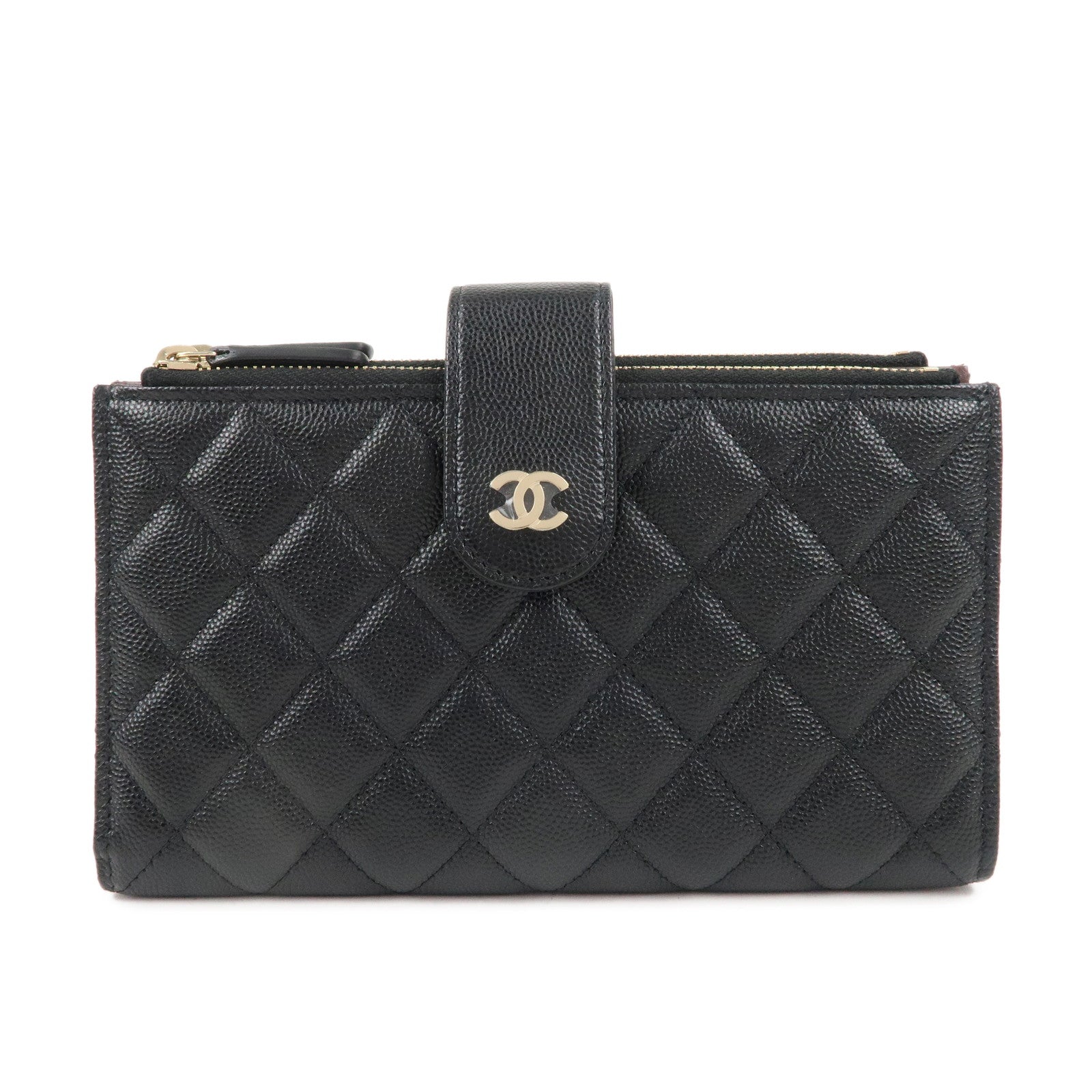 CHANEL-Matelasse-Caviar-Skin-Zippy-Round-Wallet--Black