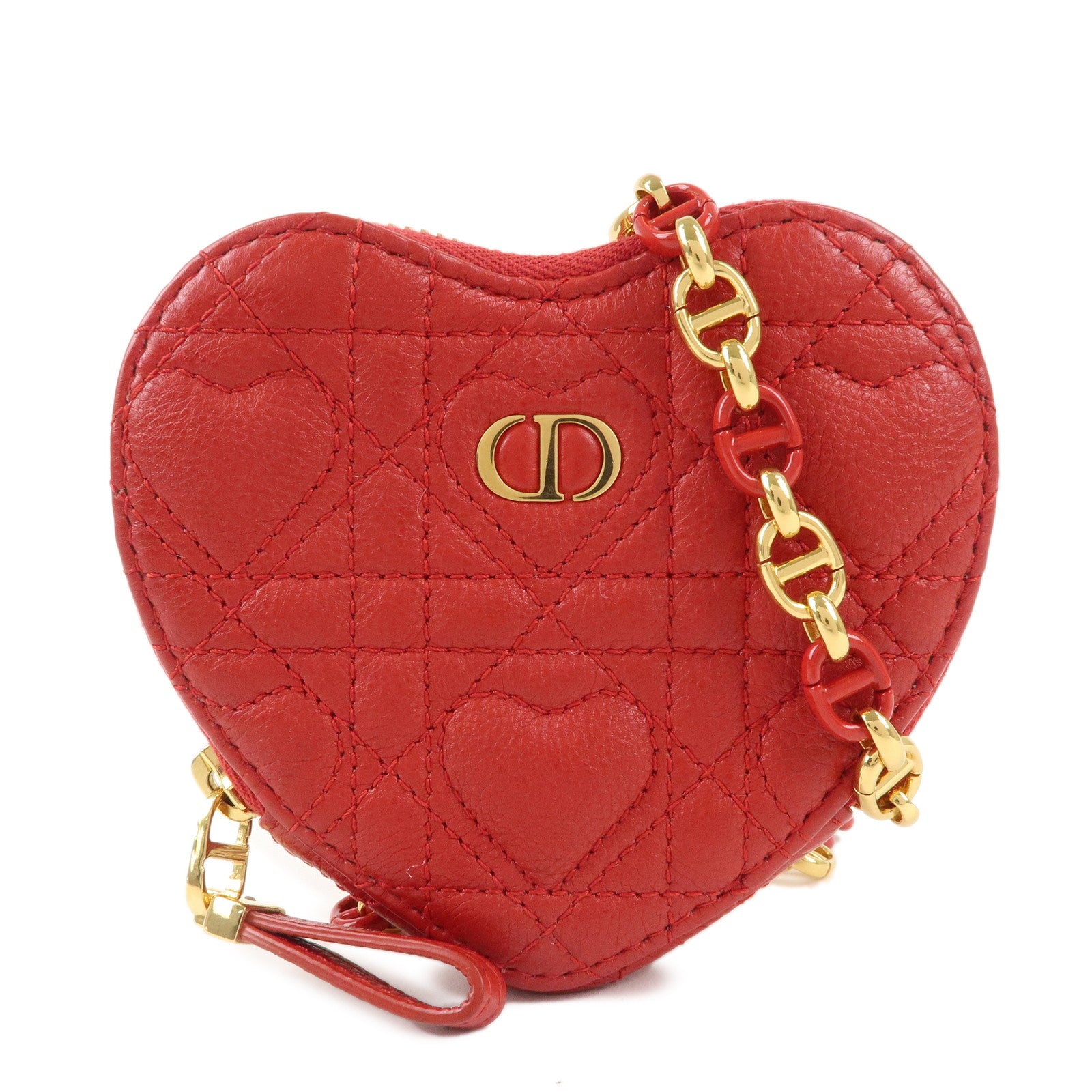 Christian-Dior-Cannage-CD-Signature-Calfskin-KaroChain-Heart-Pouch