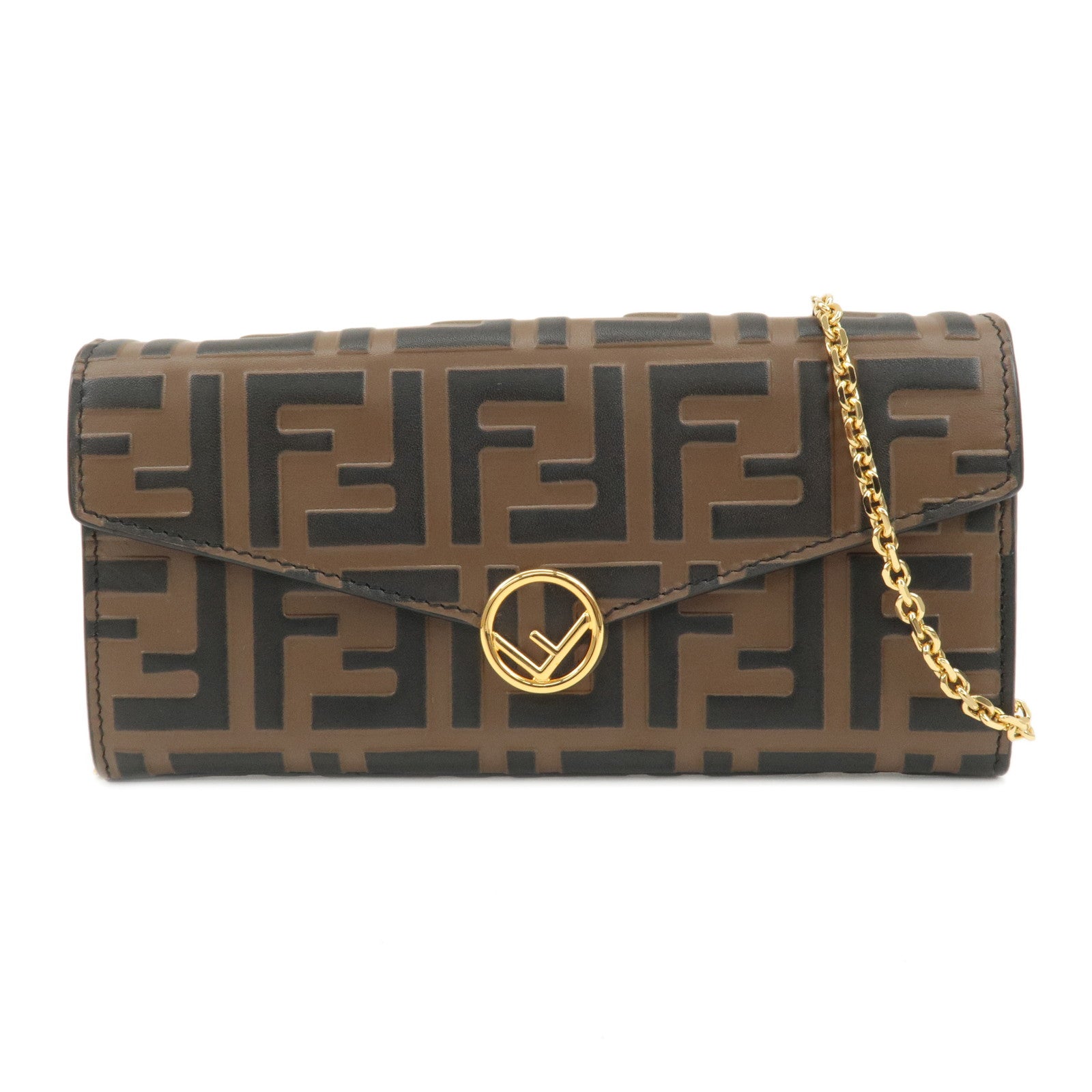 FENDI-Leather-Chain-Wallet-Shoulder-Bag-Brown-Black-8M0365