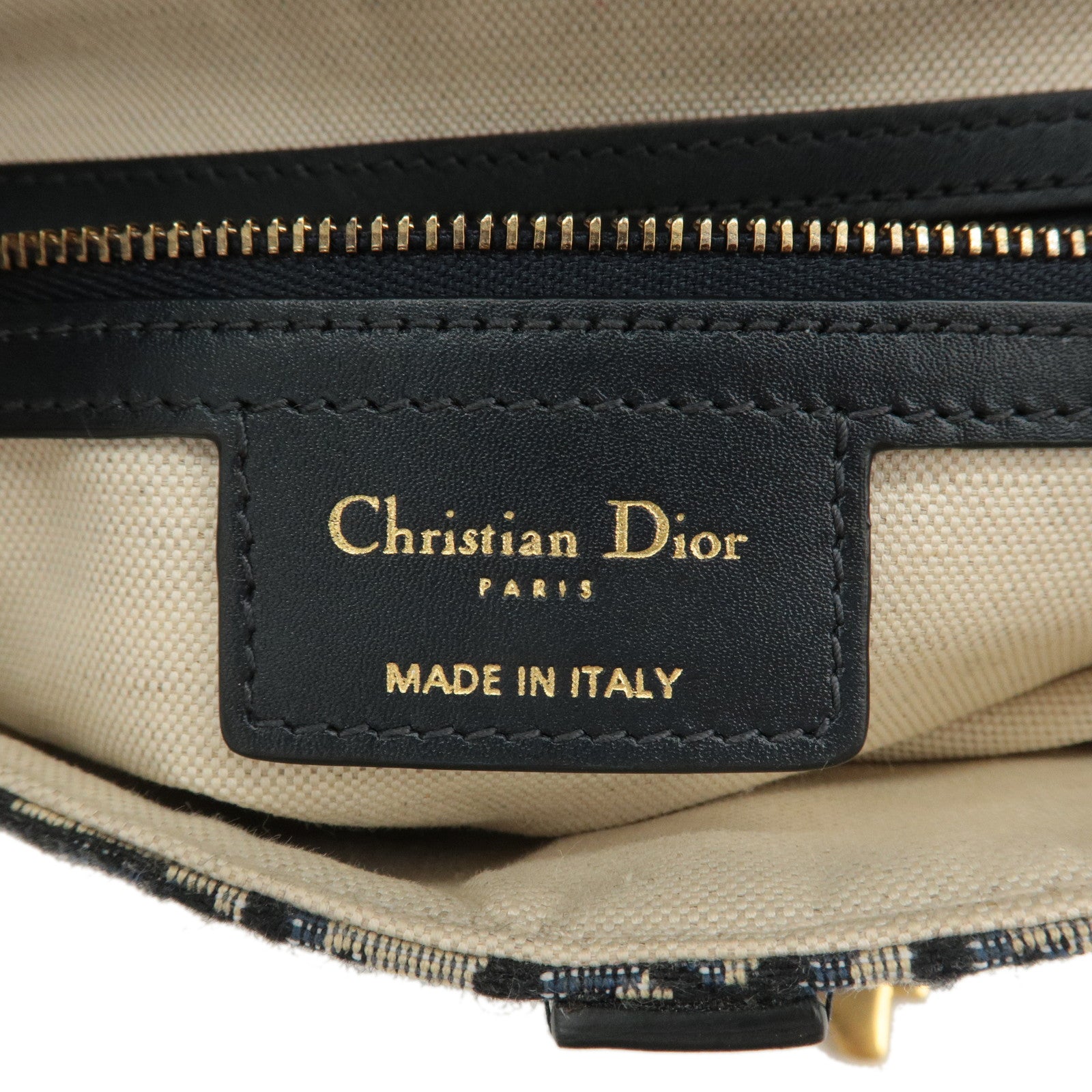 Christian Dior Saddle Bag Trotter Oblique Canvas Leather Navy