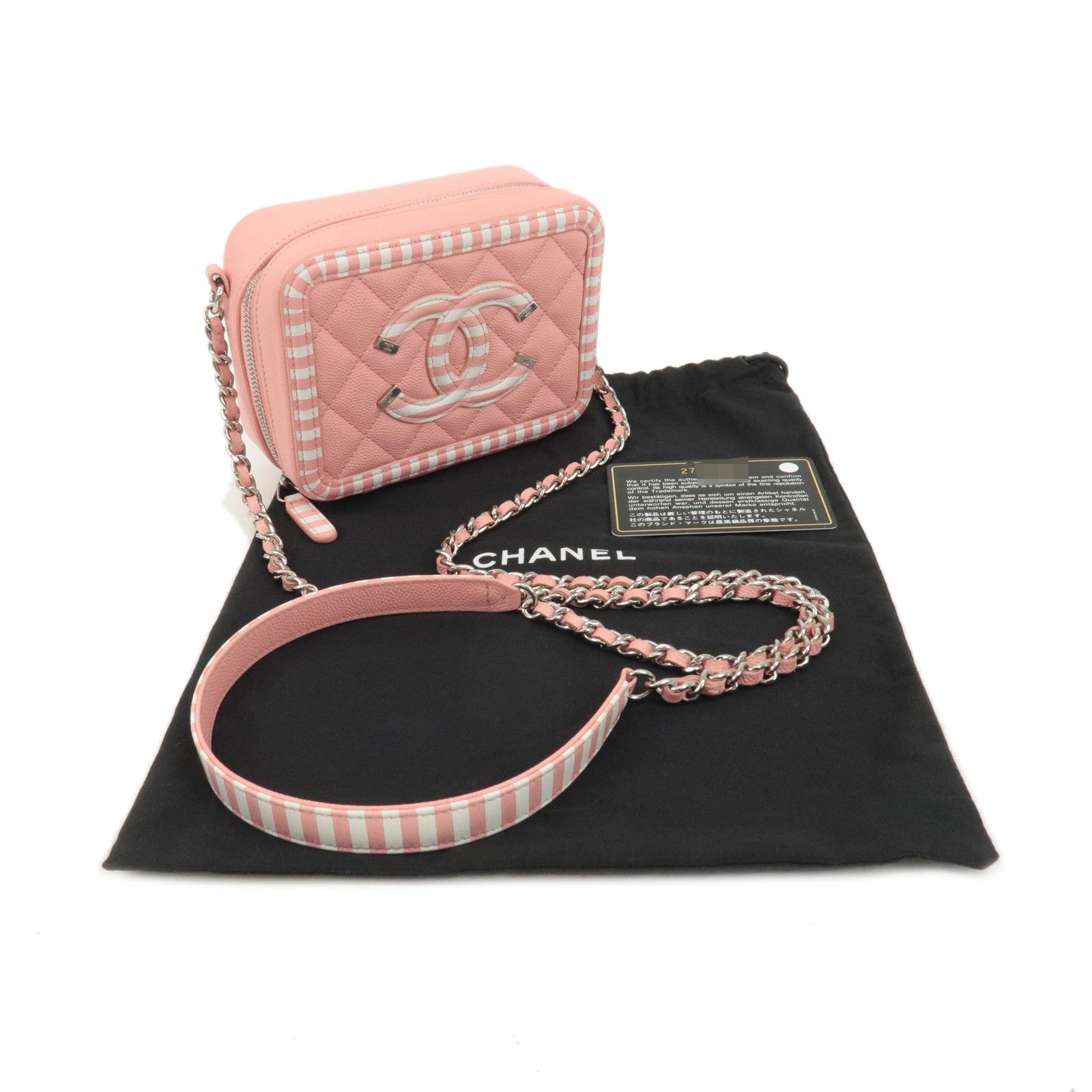 CHANEL CC Filigree Caviar Skin Vanity Case 2Way Bag Pink A84452