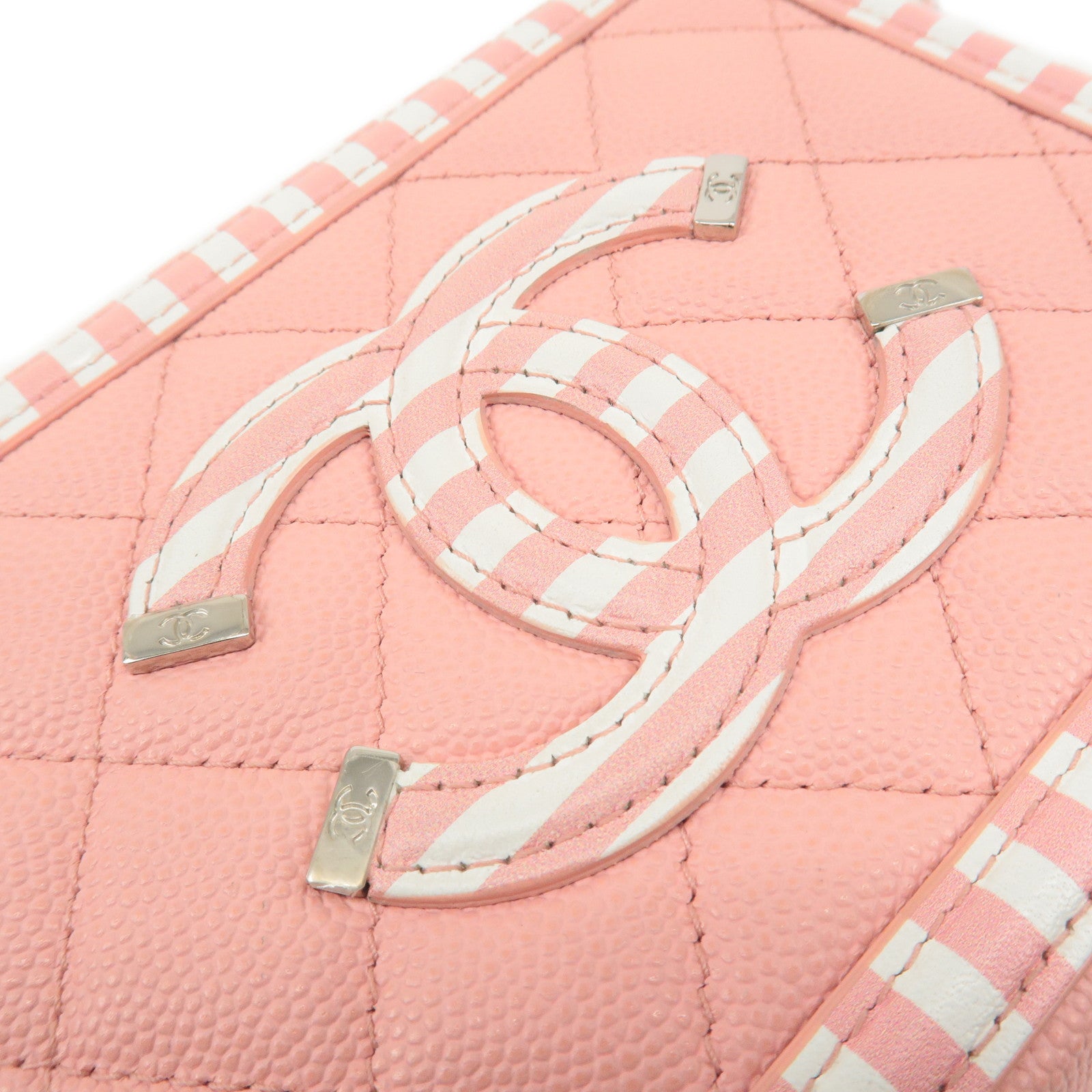 CHANEL CC Filigree Caviar Skin Vanity Case 2Way Bag Pink A84452