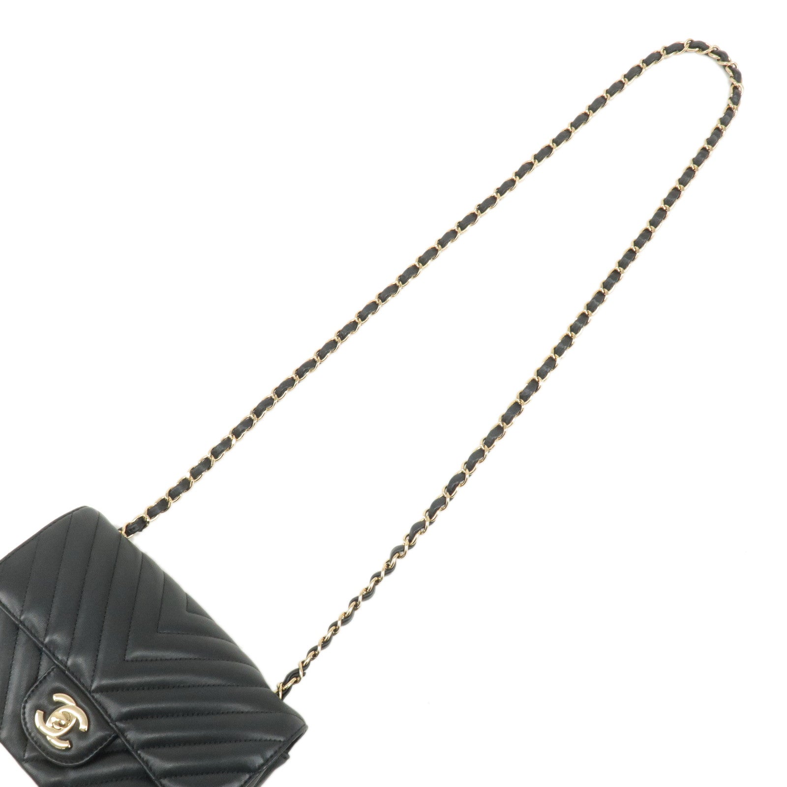 CHANEL V Stitch Lamb Skin 2Way Chain Shoulder Bag Black Gold