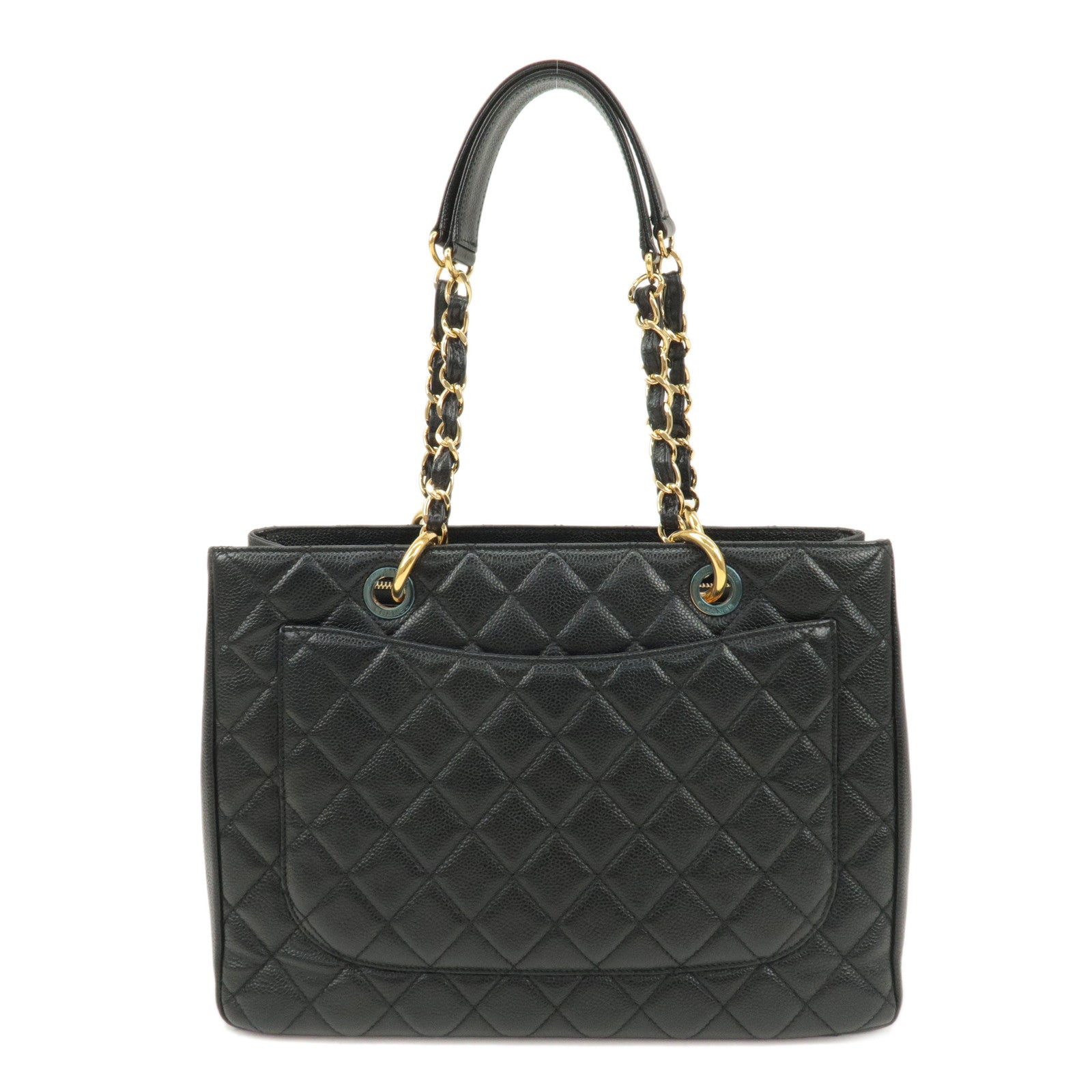 CHANEL Matelasse Caviar Skin GST Chain Tote Bag Black Gold A50995