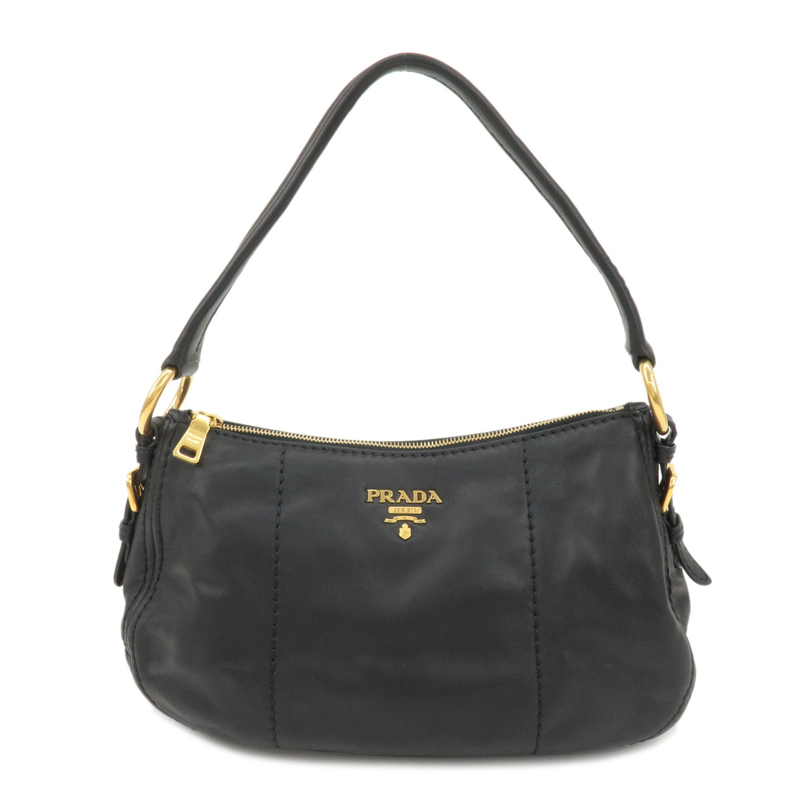 PRADA-Logo-Leather-One-Shoulder-Bag-Black-Gold-Hardware