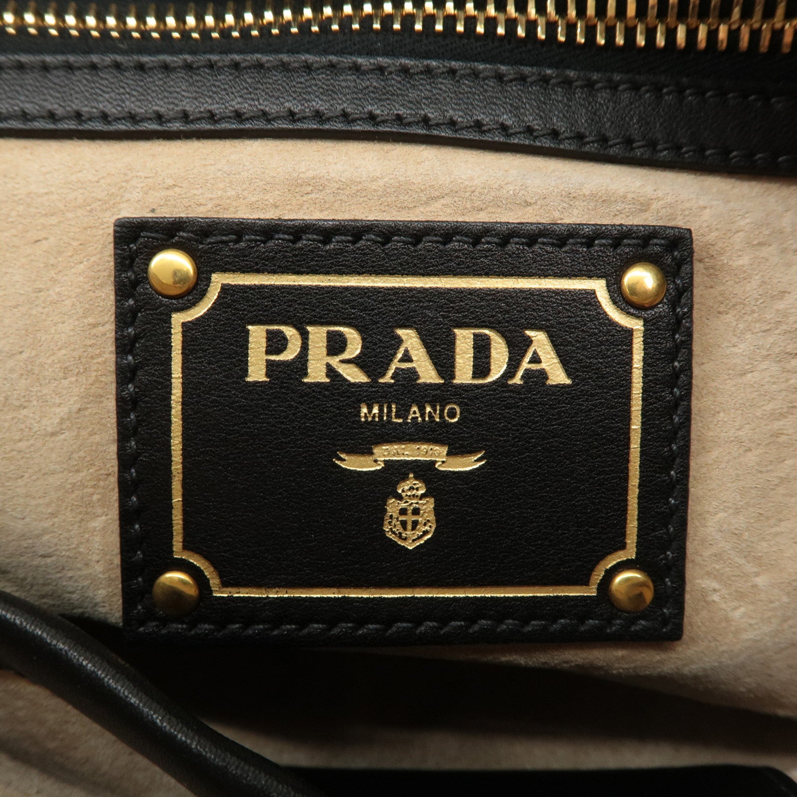 PRADA Logo Leather One Shoulder Bag Black Gold Hardware