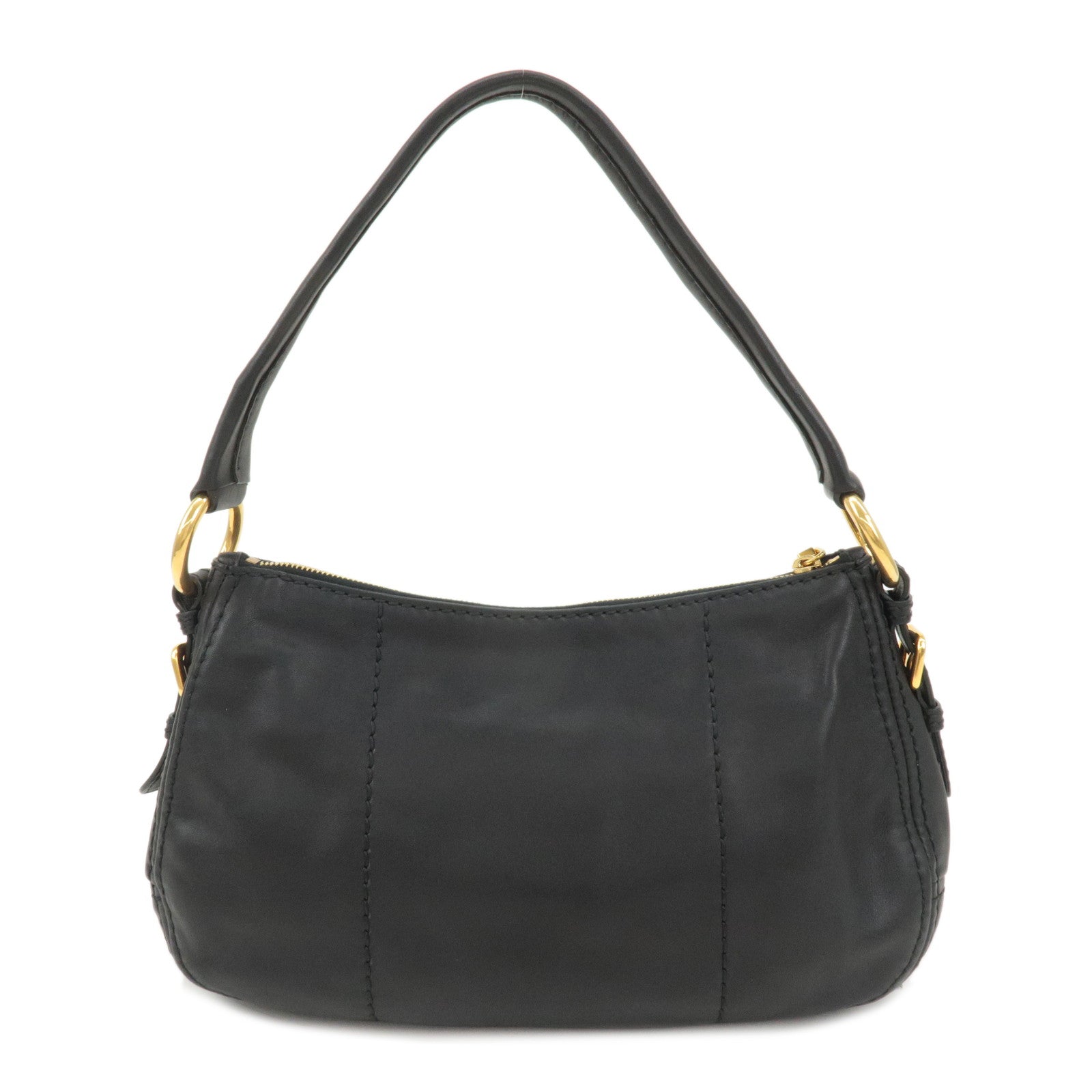 PRADA Logo Leather One Shoulder Bag Black Gold Hardware