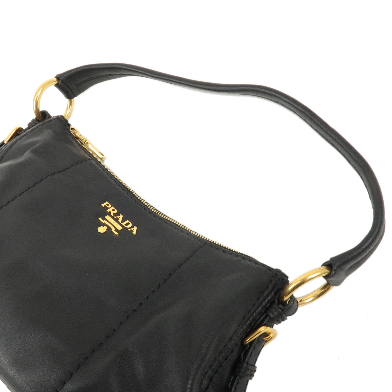 PRADA Logo Leather One Shoulder Bag Black Gold Hardware