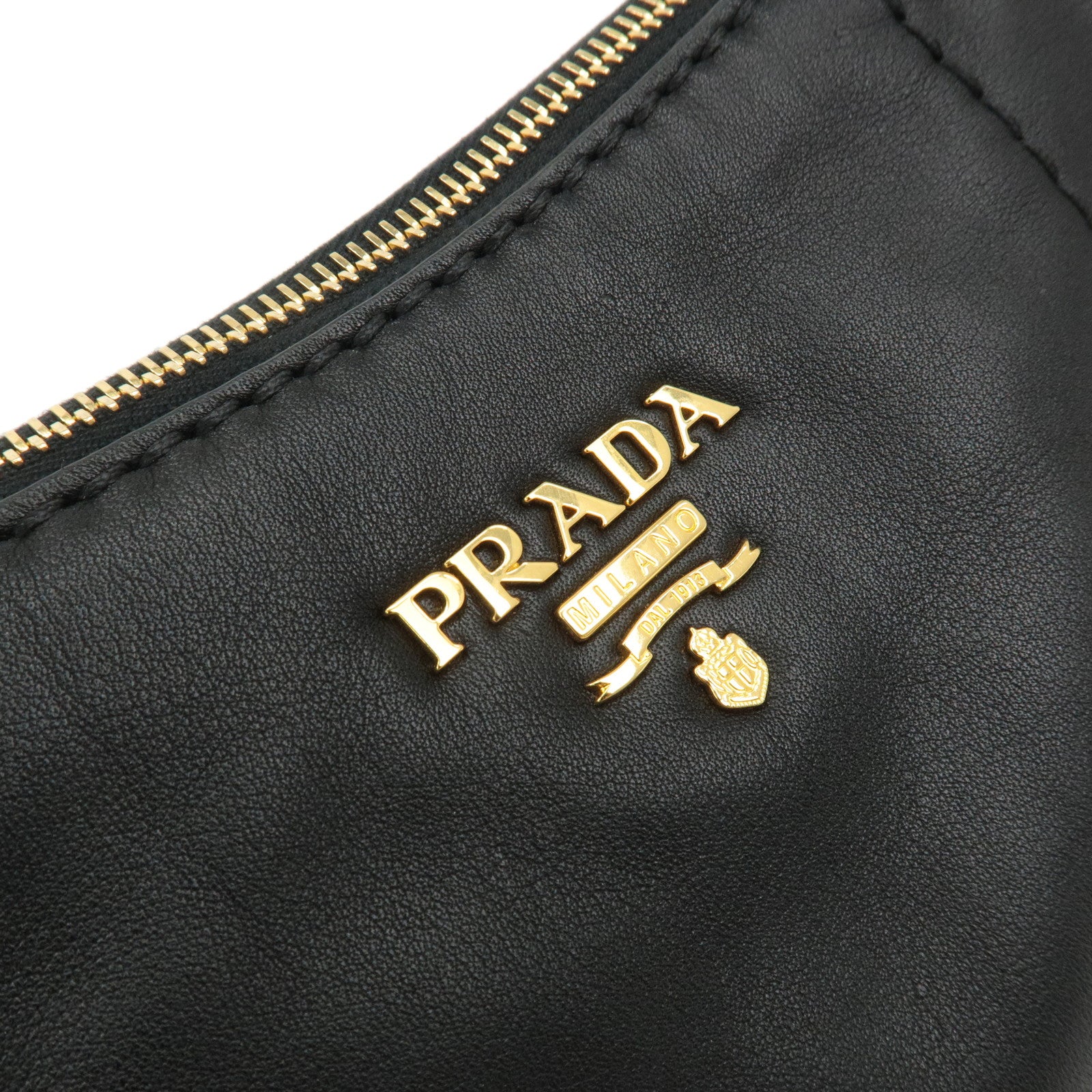 PRADA Logo Leather One Shoulder Bag Black Gold Hardware