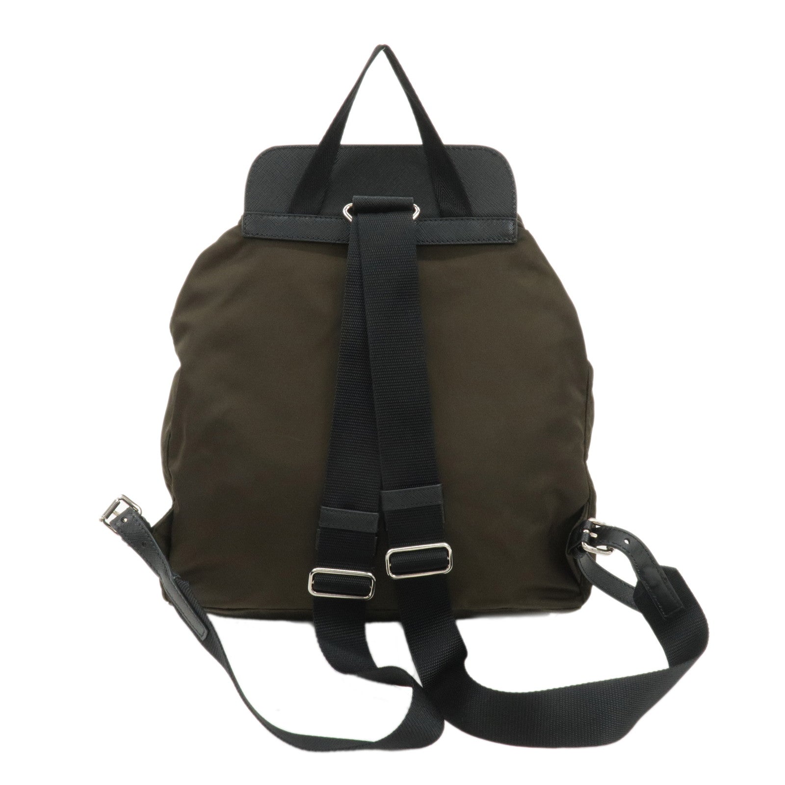 PRADA Logo Nylon Leather Backpack Rucksack Khaki Black