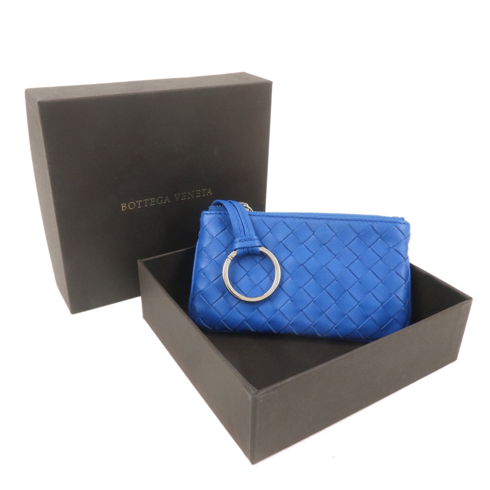 BOTTEGA VENETA Intrecciato Leather Coin Case Coin Purse Blue