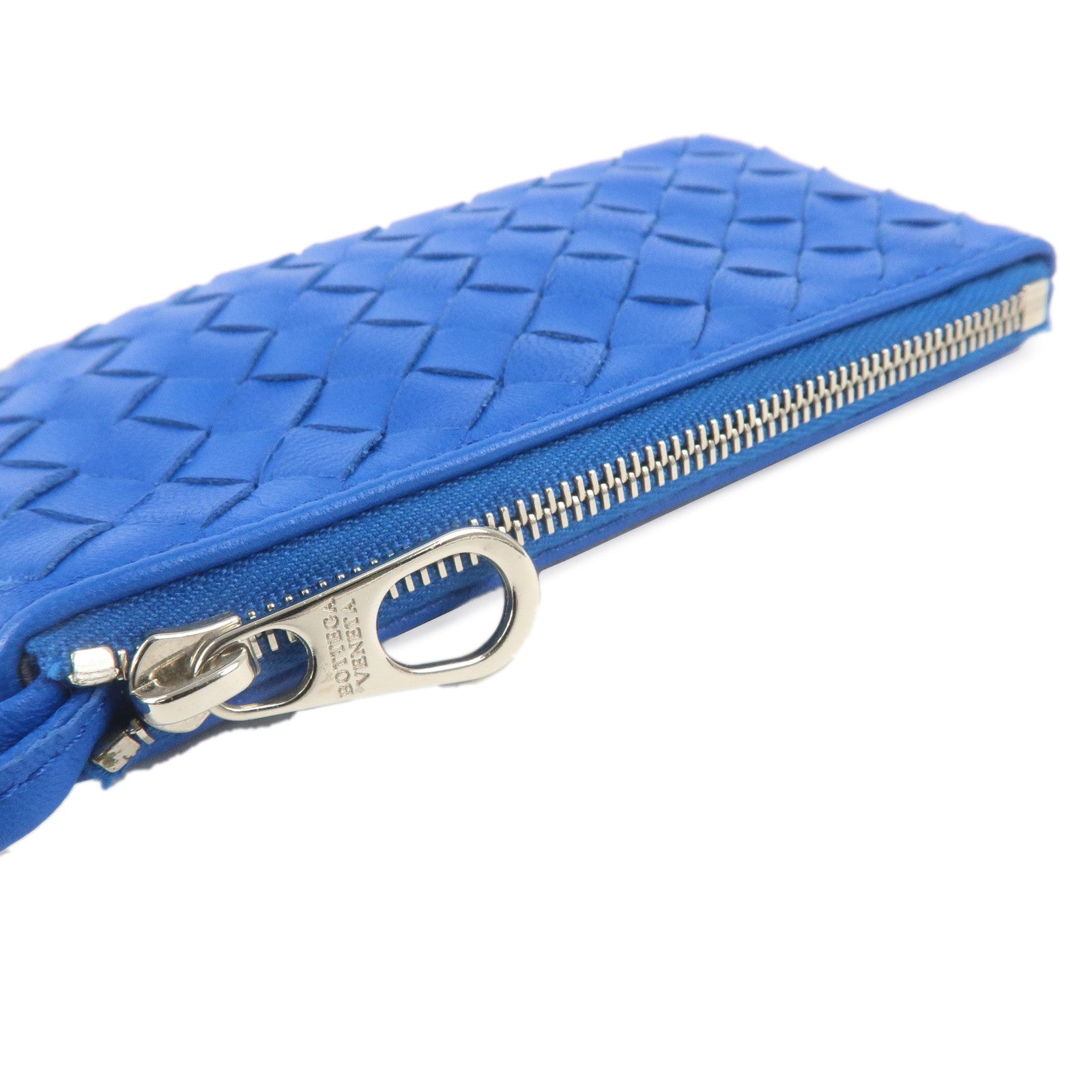 BOTTEGA VENETA Intrecciato Leather Coin Case Coin Purse Blue