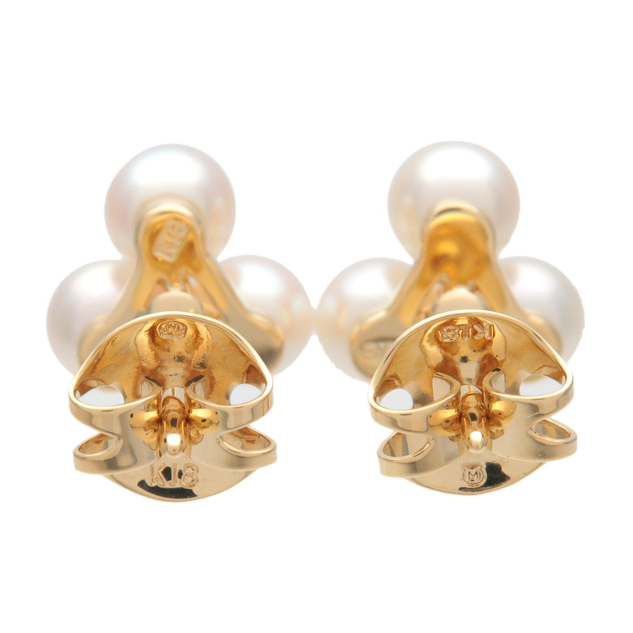 MIKIMOTO Pearl Diamond Earrings K18YG 750YG Yellow Gold