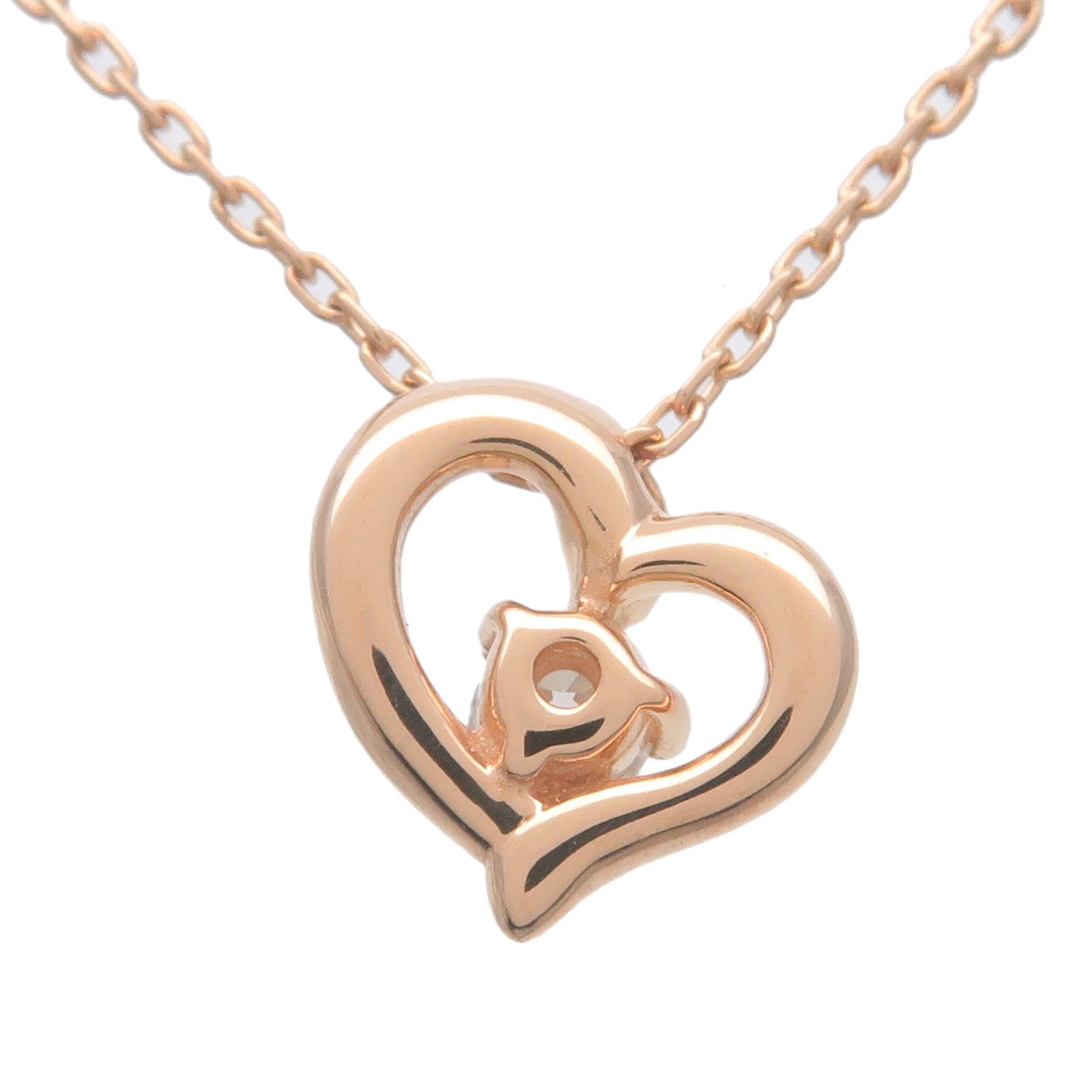 4C 1P Diamond Heart Necklace K18PG 750PG Rose Gold