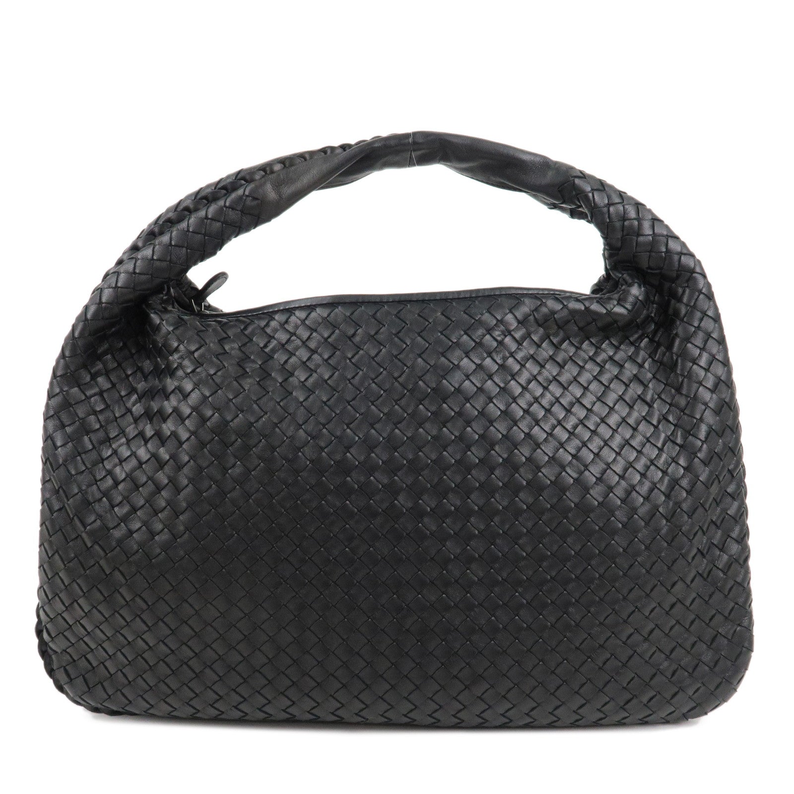 BOTTEGA-VENETA-HOBO-Intrecciato-Leather-Shoulder-Bag-Black-115654