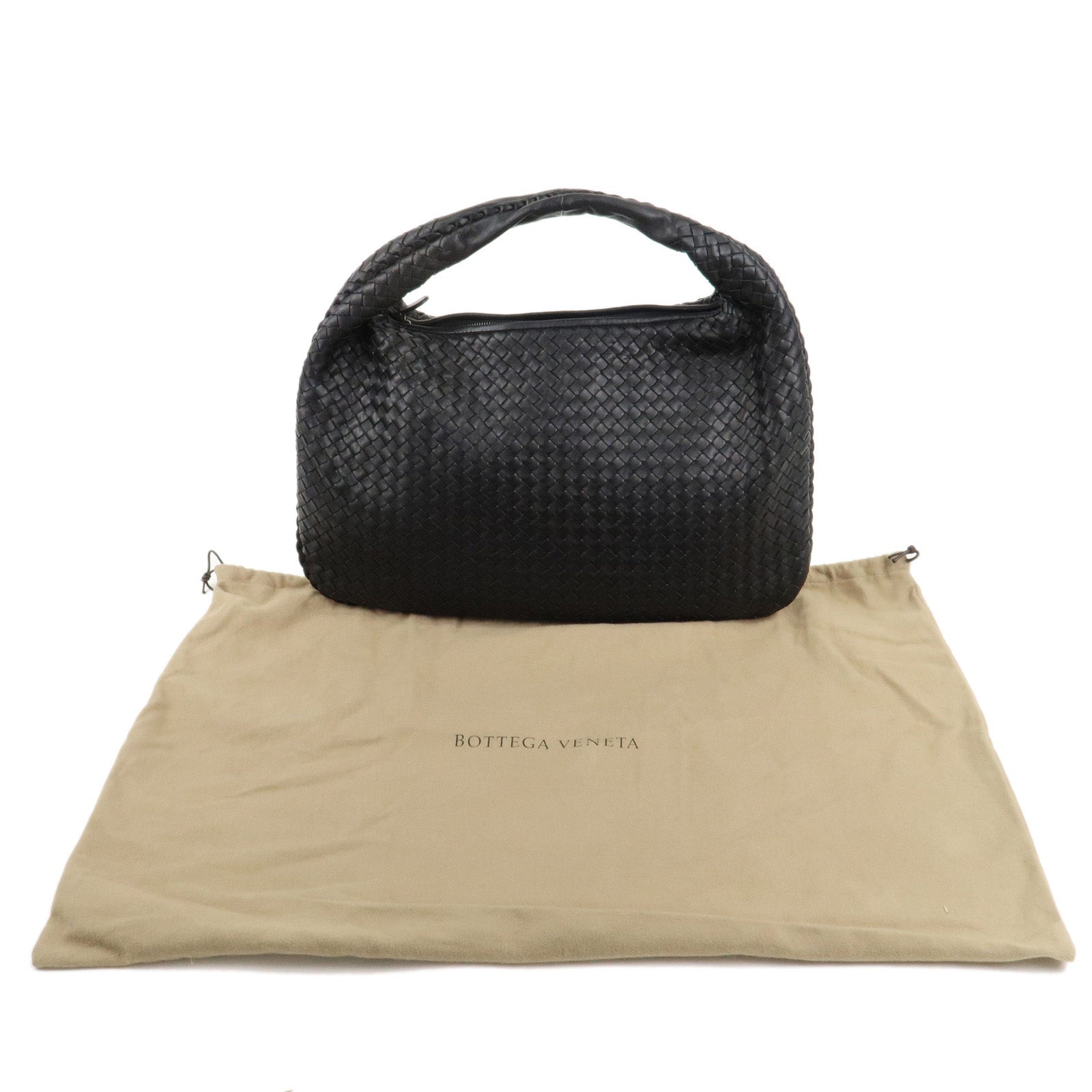 BOTTEGA VENETA Hobo Intrecciato Leather Shoulder Bag Black 115654